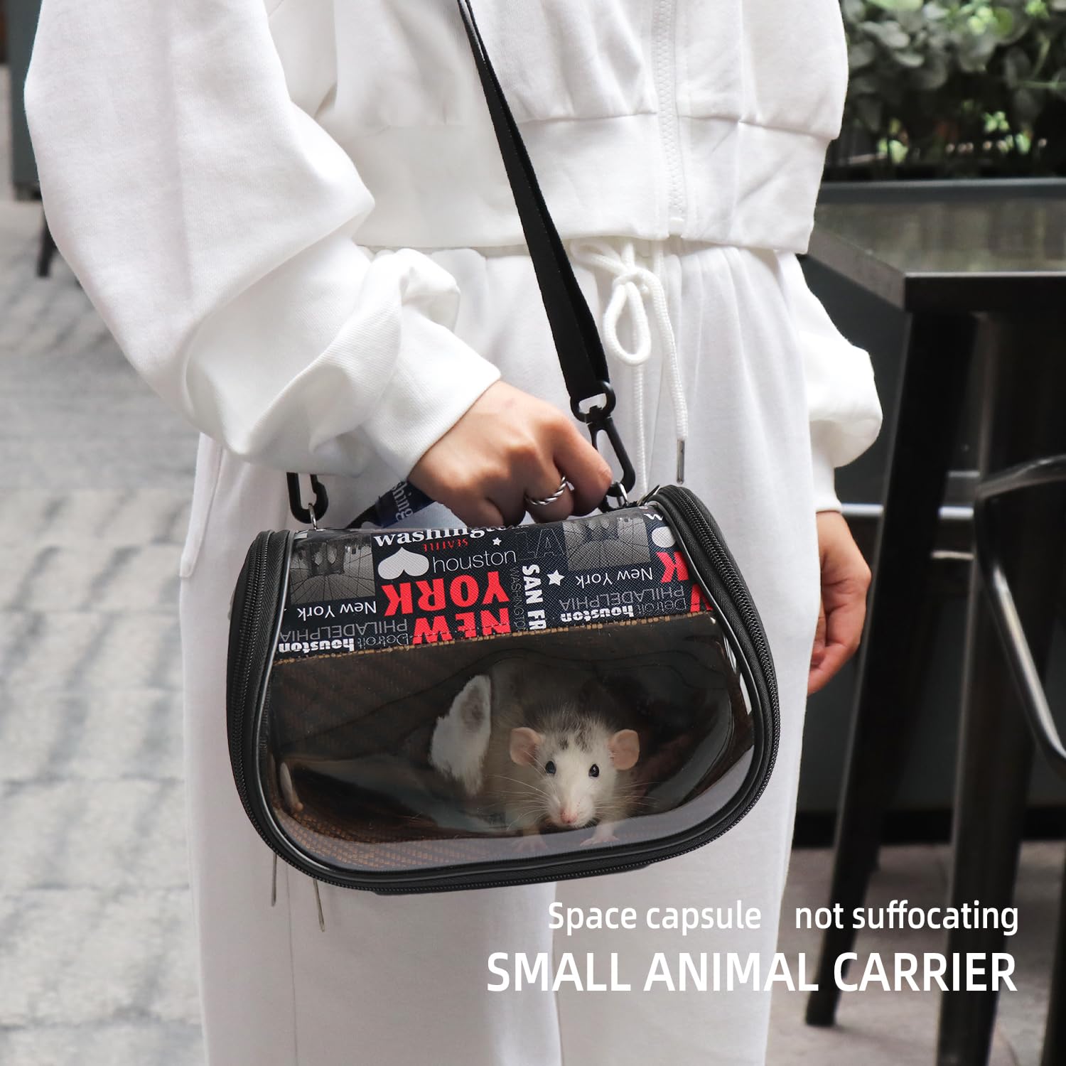 Small pet Backpack Suitable for Hamsters, Birds, and Sugar Gliders - Transparent Bird Backpack with Ventilation Holes, Adjustable Straps, Detachable Bamboo Lining (Black)