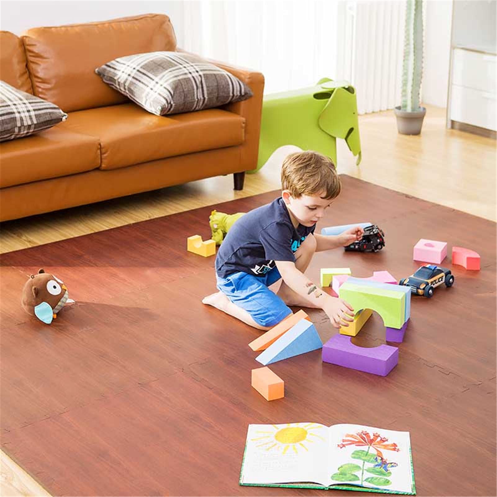 Große Ineinandergreifende Schaumstoffmatten Puzzle-Sportmatten in Holzeffekt,Gymnastikmatten,Bodenschutzmatte,Weichschaum-Puzzlespielmatte Für Baby Kinder,60X60x1cm,Braun,4pcs