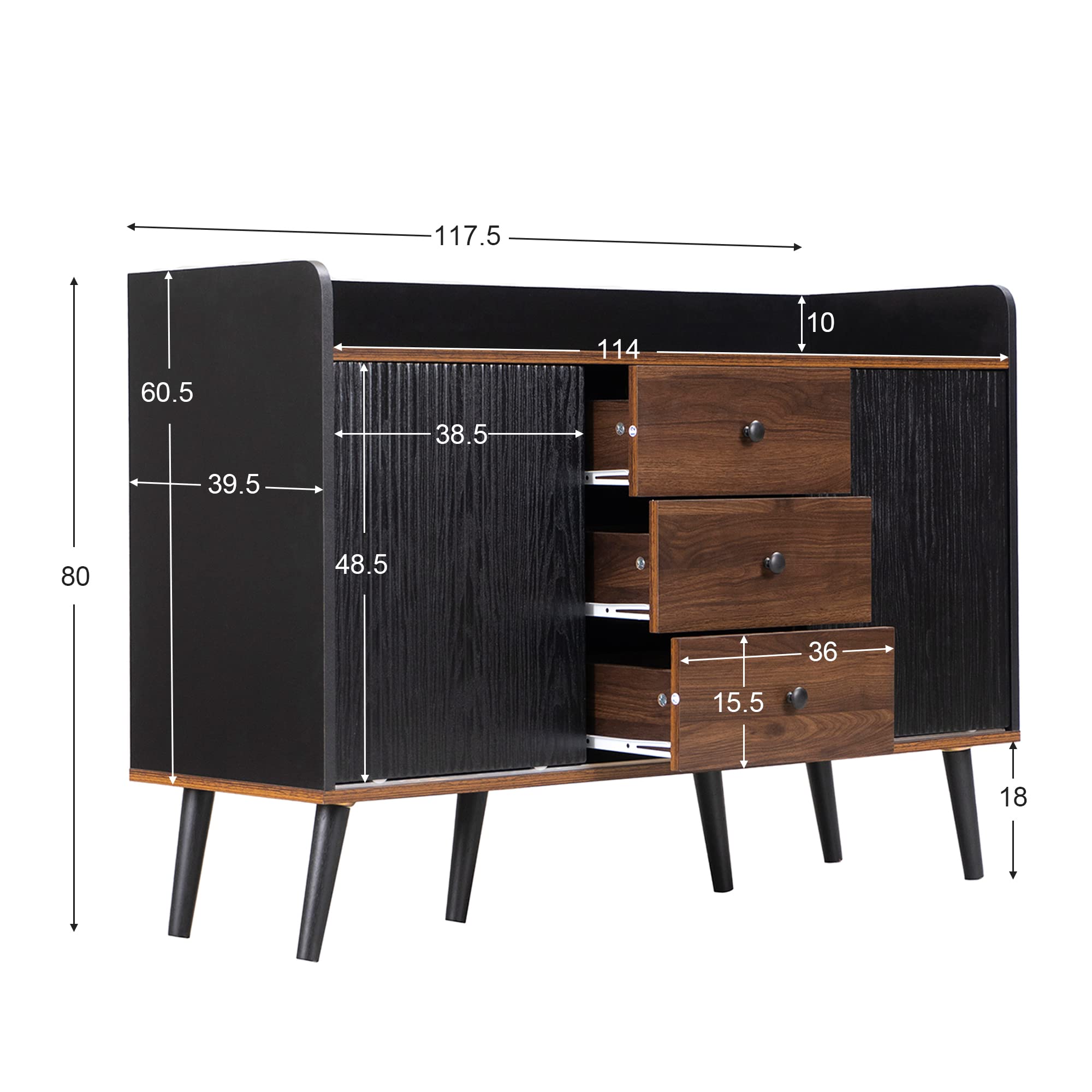 TIZZ Squisita credenza con tre cassetti e moderna venatura del legno, ideale per camera da letto e soggiorno, offre mensole portaoggetti, dimensioni 80 x 117,5 x 40 cm (altezza x larghezza x