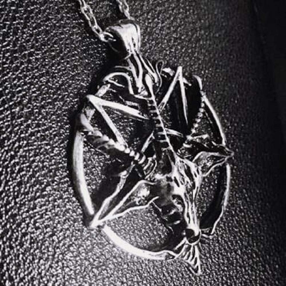 Amazon 山羊 悪魔 キリスト教 山羊の頭を持つ悪魔 バフォメットデザイン デビル 逆五芒星 メンズ ペンダント ネックレス シルバー 冥界の邪神バフォメット 逆五芒星 ペンタグラム スターリングシルバー ペンダントトップ ネックレス 通販