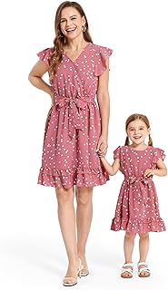 PATPAT Mommy and Me Dresses Outfits Mother and Daughter Matching Outfit Polka Dots Jumpsuit Romper Clothes Suit Set