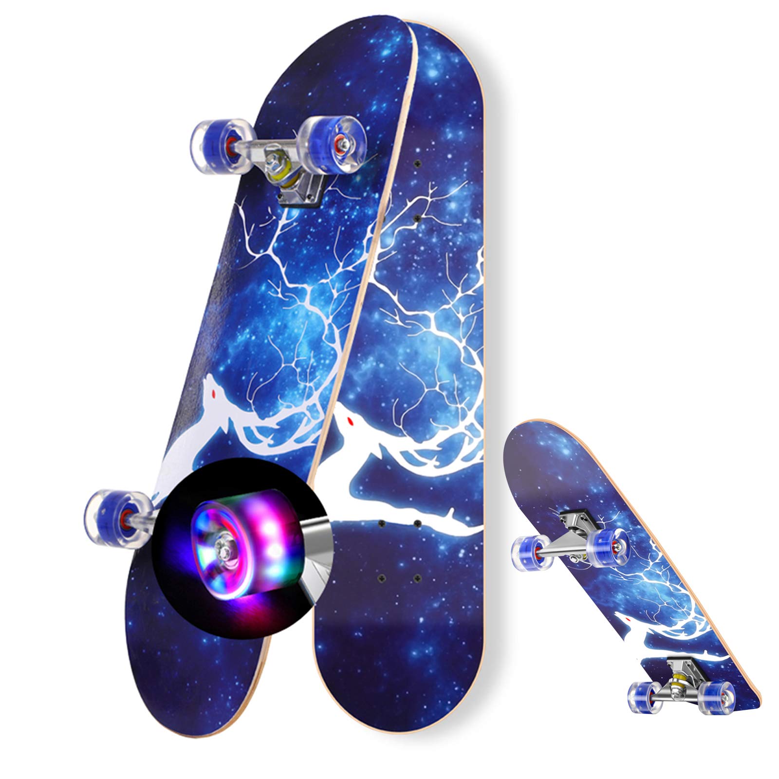 DFWYG Monopatín de 9 Capas de Arce Moderno, de 31 Pulgadas, para Niños, Principiantes, Adolescentes, Adultos, Skateboard Completo con Ruedas de Luz LED Intermitentes y Mochila Portátil