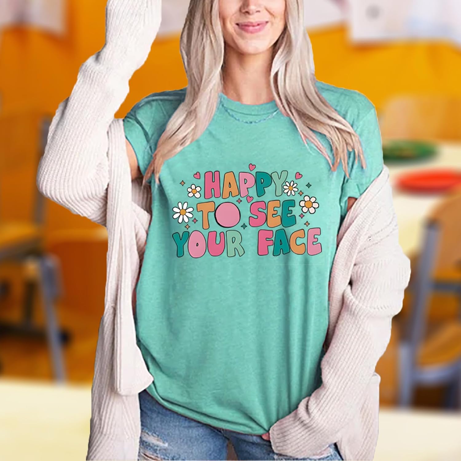 Teacher Shirts for Women Happy to See Your Face Shirt First Day of School Teacher T-Shirt Appreciation Tee Gifts - Image 4