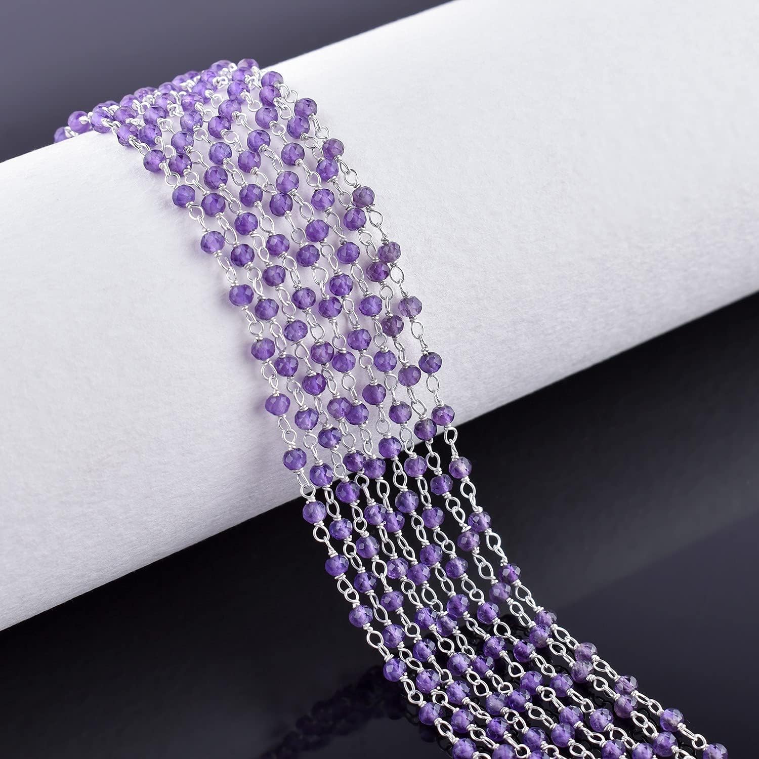 Natural Gemstone Handmade Beaded Stone Rosary Chains with 3mm Beads Jewelry Making DIY Accessories 925 Sterling Silver Rosary Chain Hand Craft