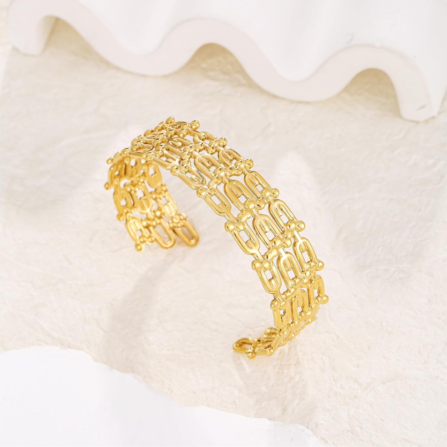 18K Gold Plated Cuff Bangle Bracelets for Women Chunky Open Cuff Bangles Adjustable Statement Bracelet Jewelry - Image 4