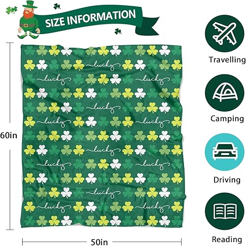 Miniatura 7 de Manta del día de San Patricio, manta de trébol, manta de San Patricio para sofá, cama, decoración del día de San Patricio, manta de franela suave