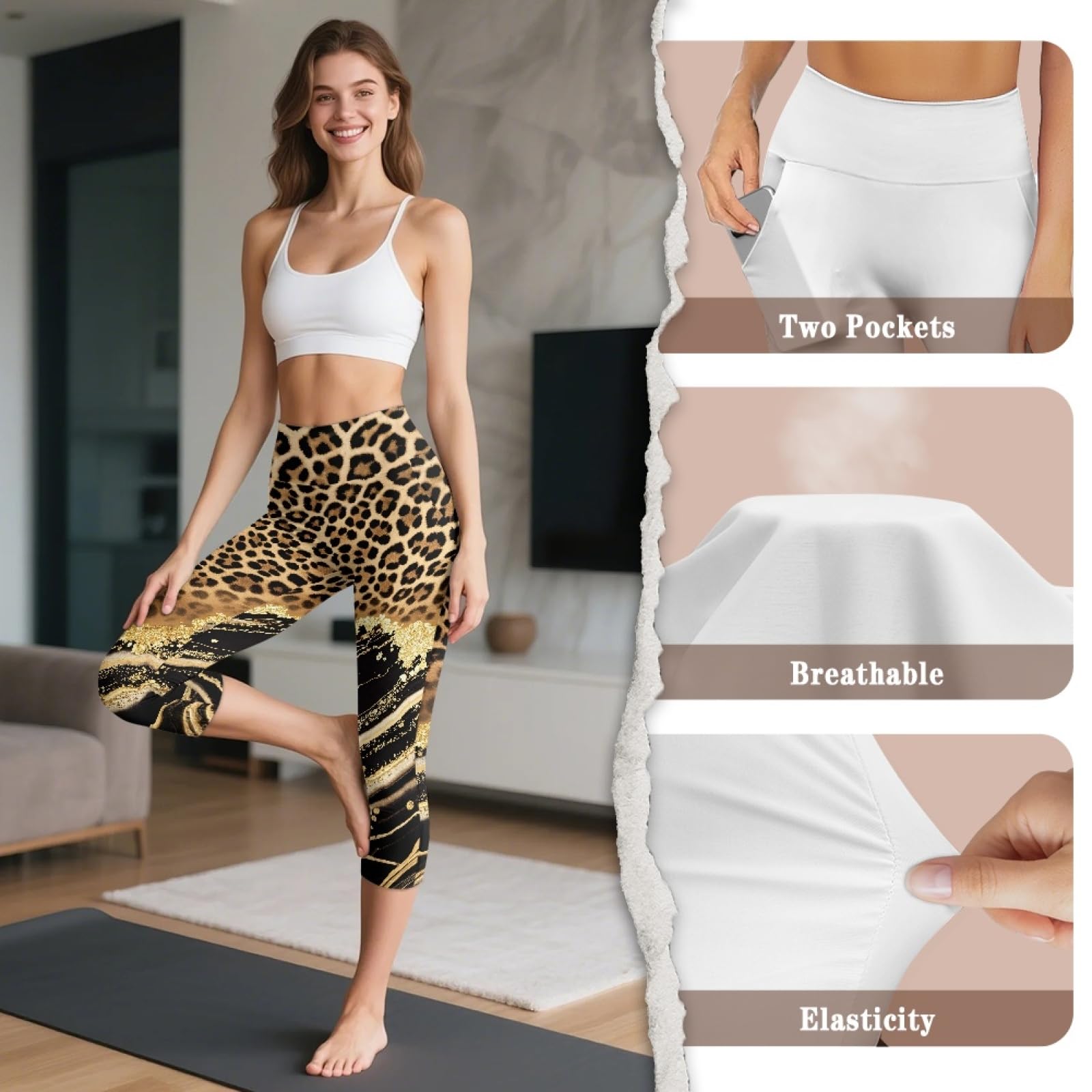 Amzbeauty Legging capri pour femme - Pantalon de yoga taille haute avec poches pour femme - Contrôle du ventre - Legging d'entraînement - Capris de yoga