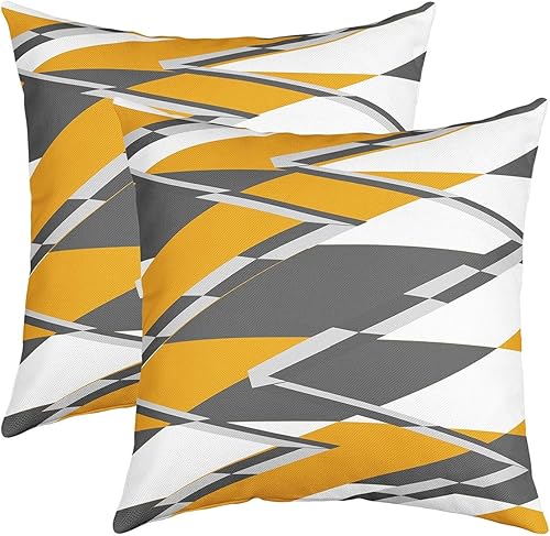 Juego de 2 fundas de cojín cuadradas geométricas de diamantes reversibles para decoración de niños, fundas de almohada de cuadros amarillos, grises