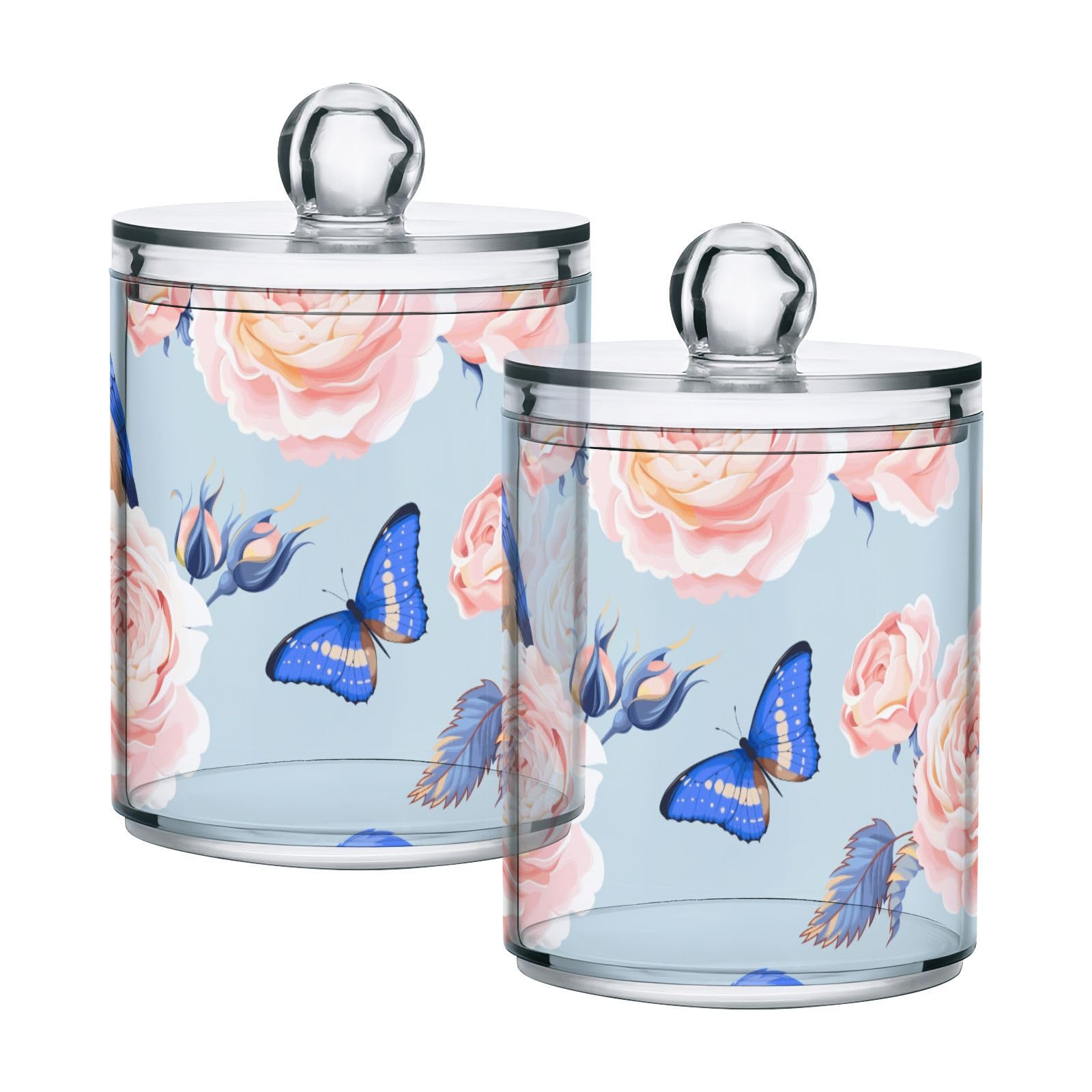 Birds-rose-pattern Restroom Bathroom Organizers with Lid Qtip Holder Dispenser Apothecary Jars Cotton Balls Pads Swabs Holder Jar 4