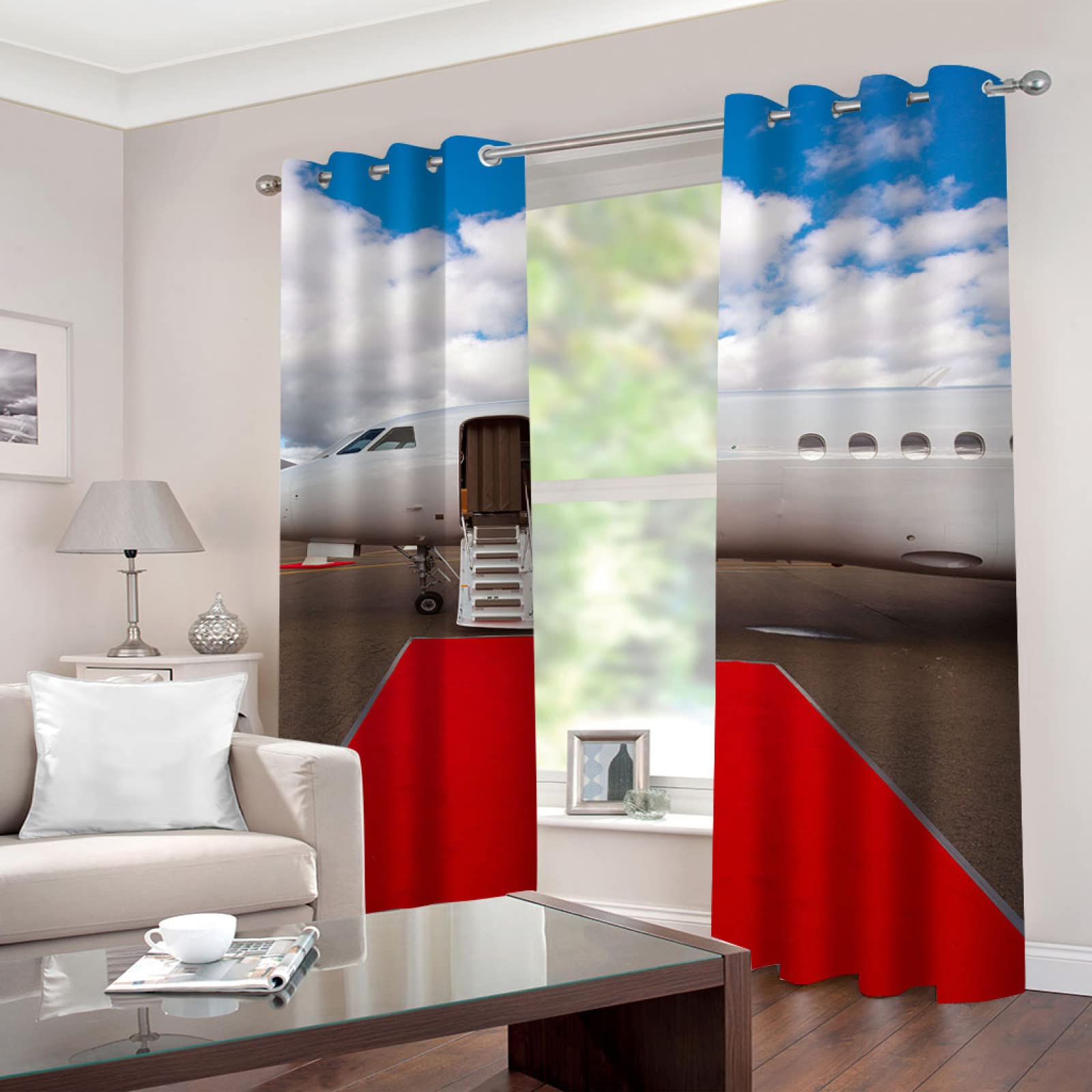 MAYNUO Blickdichte Vorhänge Mit Motiv 3D Roter Teppich Flugplatz Kinder Gardinen Blickdicht Ösen Gardine Thermo 264x214 cm Schlafzimmer Kinderzimmer Vorhänge Dekoratives Muster, Verdunklungsvorhänge