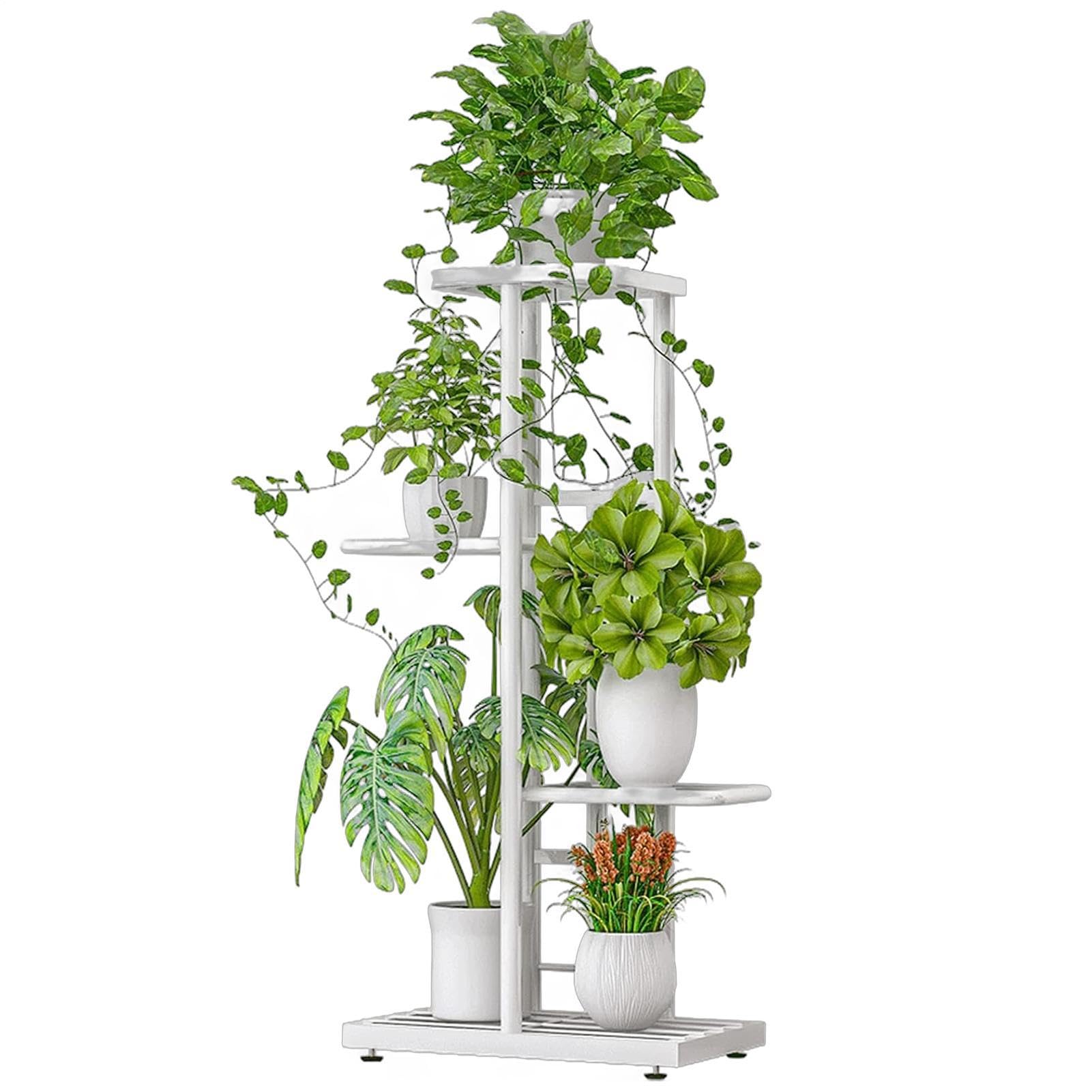 Supporto per piante da esterno a 4 ripiani in metallo resistente per vasi da fiori | Scaffale per piante per interni, giardino, patio, balcone, portico, pavimento, angolo soggiorno