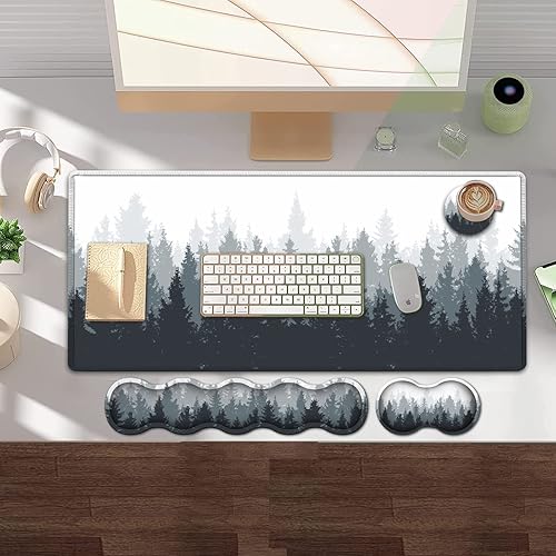 Miniatura 7 de Alfombrilla de mouse para juegos y reposamuñecas para teclado, alfombrilla de mouse grande extendida de 31.5 x 11.8, soporte ergonómico de espuma