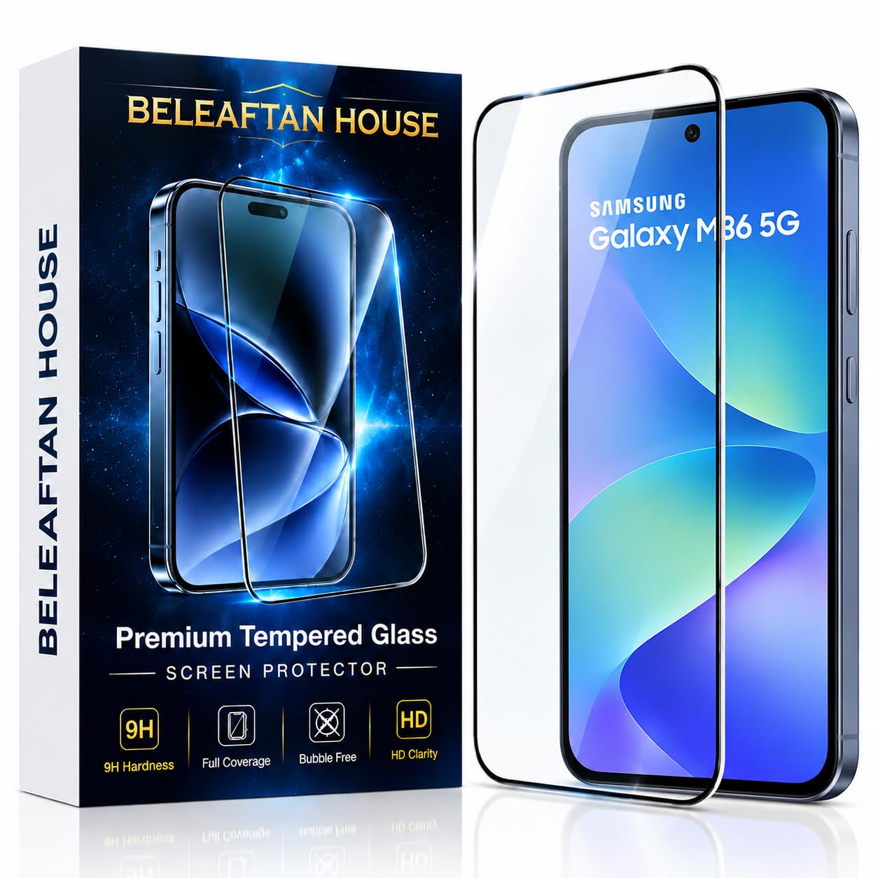 military-grade tempered glass screen protector compatible for samsung galaxy m36 5g / samsung galaxy f36 5g with edge to edge coverage and easy installation kit