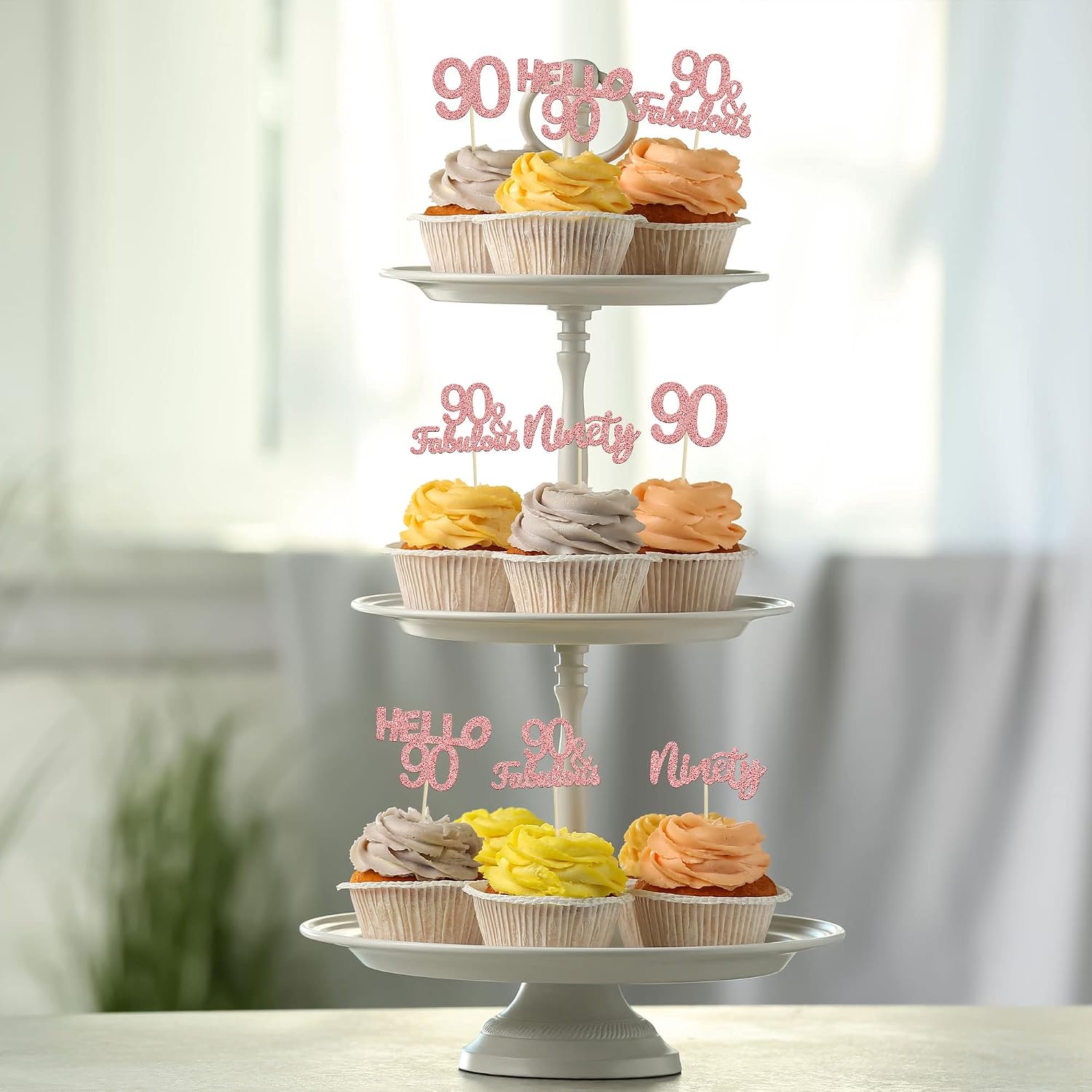 Gyufise 24Pcs 90th Birthday Cupcake Rose Gold 90 and Fabulous Cupcake Picks Happy 90th Ninety Cupcake Topper for 90th Birthday Wedding Anniversary Party Supplies - Image 5