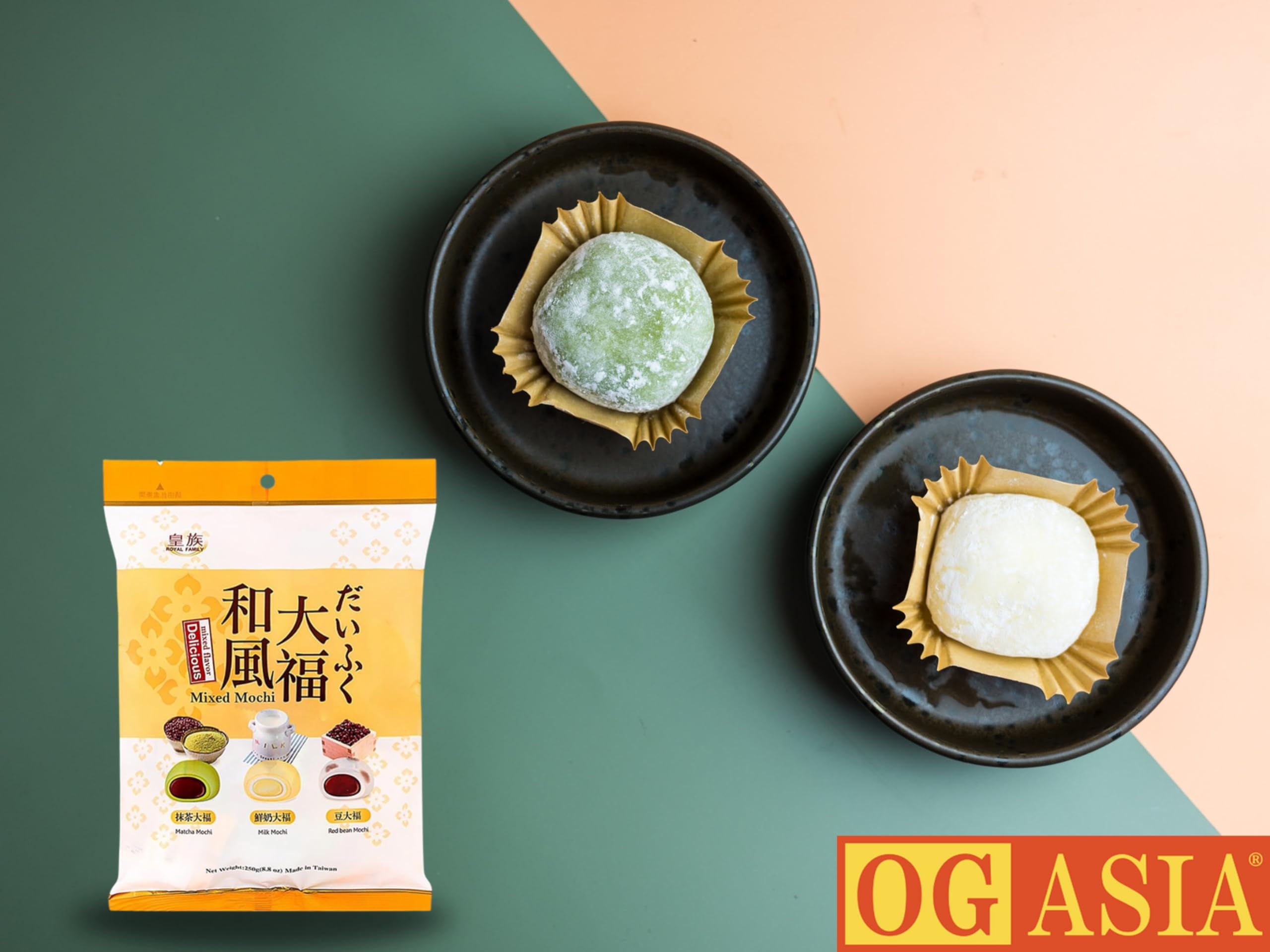 Delicious Délicieux Mini Mochi Mix – 3 variétés – Lait, matcha, haricot rouge – Plat sucré japonais – Gâteau de riz doux et collant – OG ASIA – 250 g