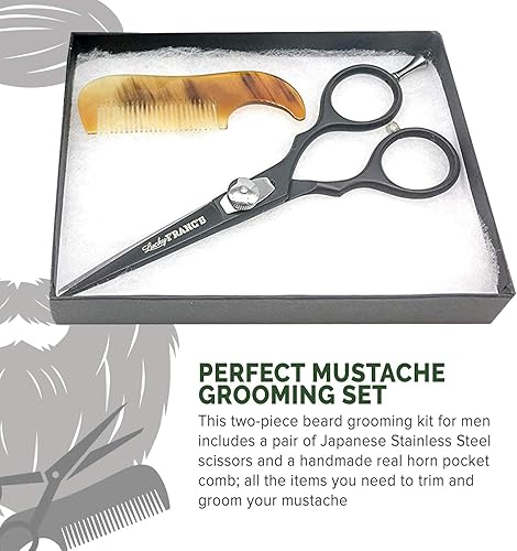 Miniatura 2 de Lucky Franc's Kit de aseo de barba con tijeras de barba japonesas y cuerno de buey hecho a mano mini peines de barba para hombres. Kit de recorte de