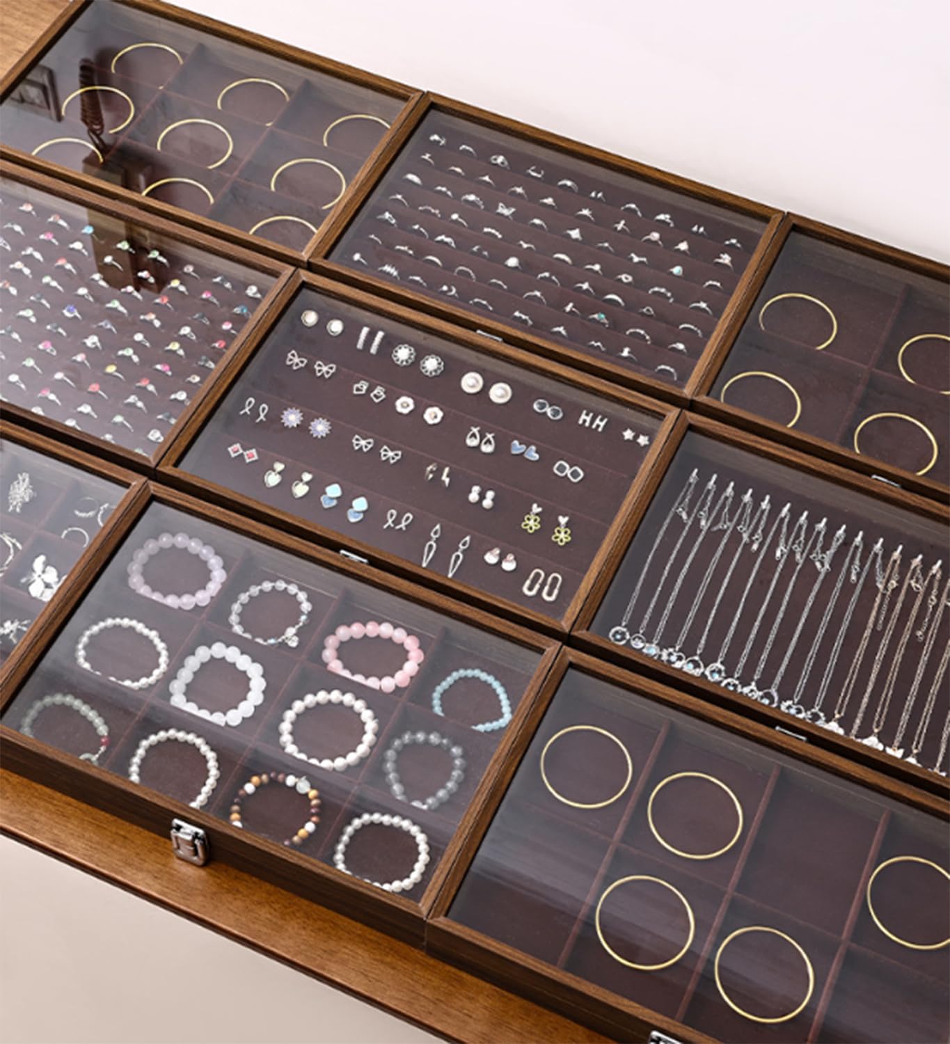 Scatola portagioie coperchio trasparente, vassoio espositivo gioielli donna | Custodia organizer per gioielli ad alta capacità, ideale per bracciali, anelli e collane