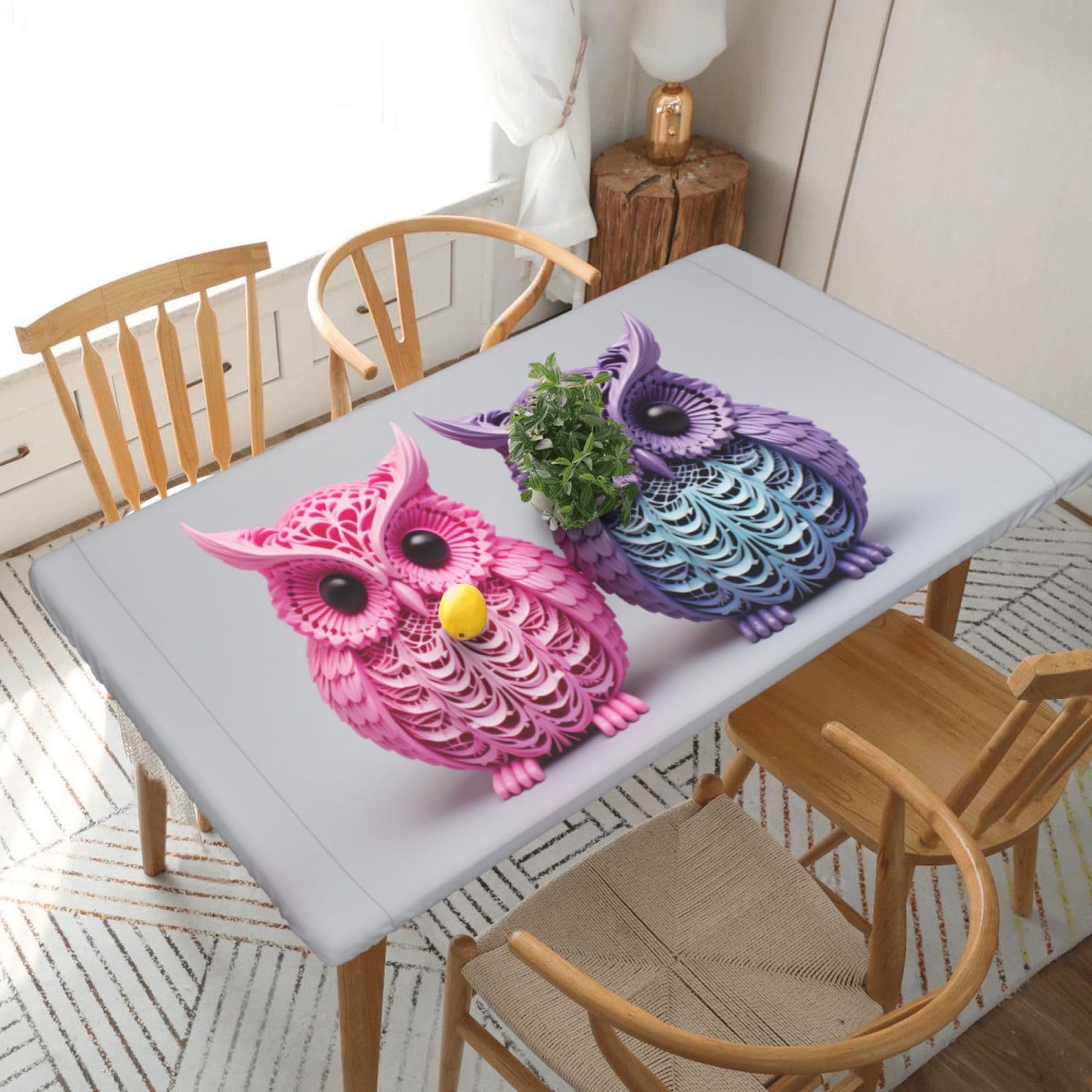 Nappe hibou colorée 1,5m table ronde élastique imperméable