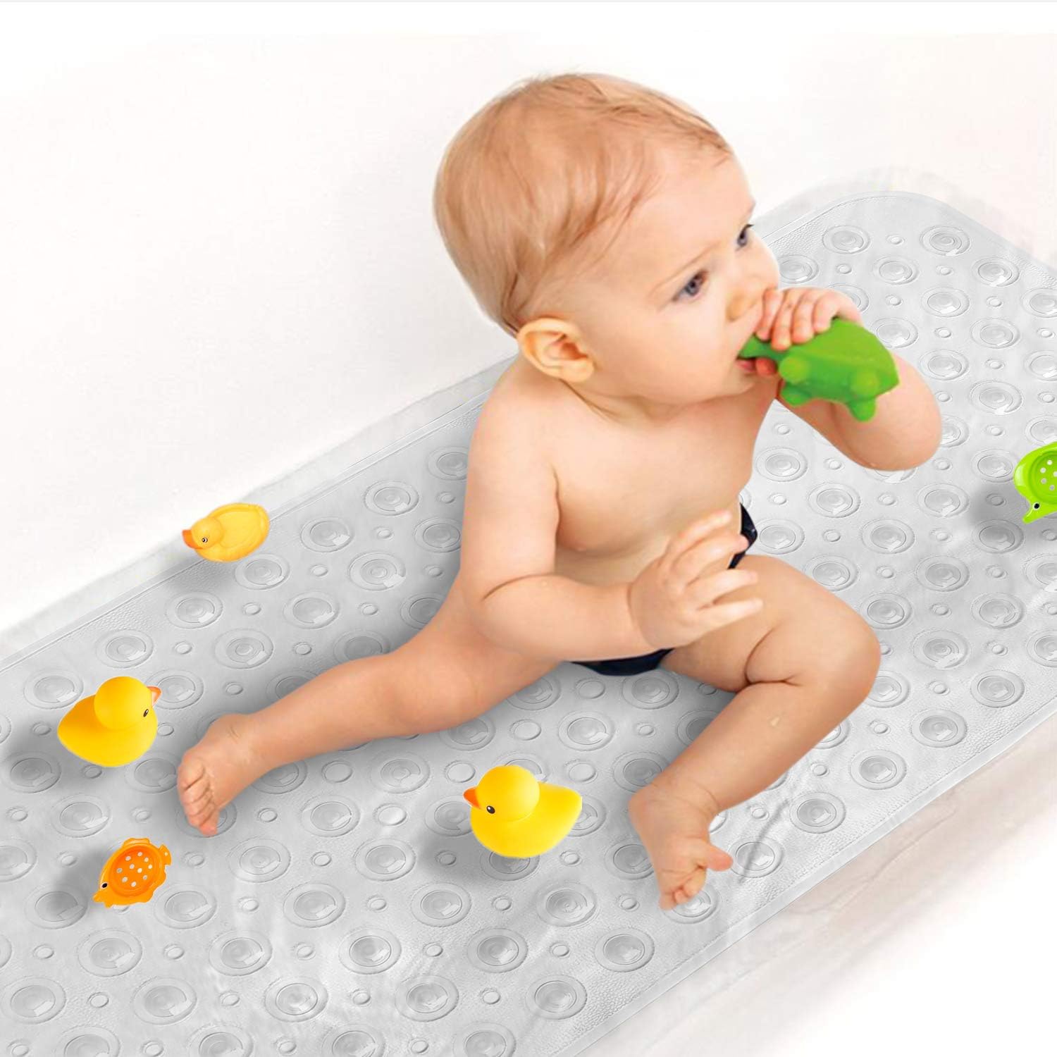 Upgrade Baby Bath Mat Non Slip Extra Long Bathtub Mat for Kids 40 X 16 Inch - Eco Friendly Bath Tub Mat with 200 Big Suction Cups,Machine Washable Shower Mat,Clear
