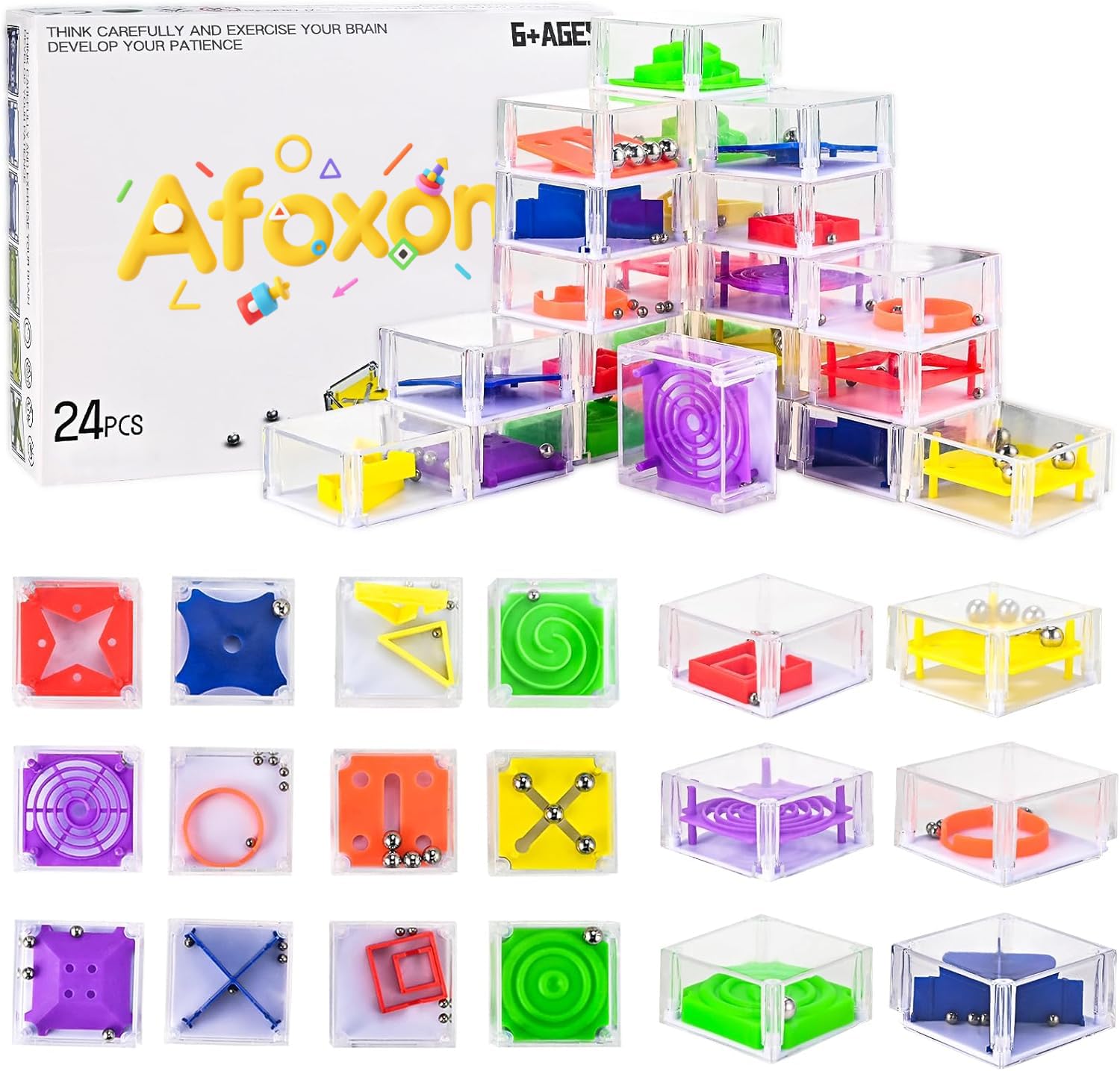 24 Pack Maze Cube Puzzle Toys for Teens Adults Kids,Balance IQ Maze Game, Mini Maze Cube Puzzle Box 3D Brain Maze Toy Puzzles Party Favor Games, Ideal Prizes Gifts for Kids and Adults
