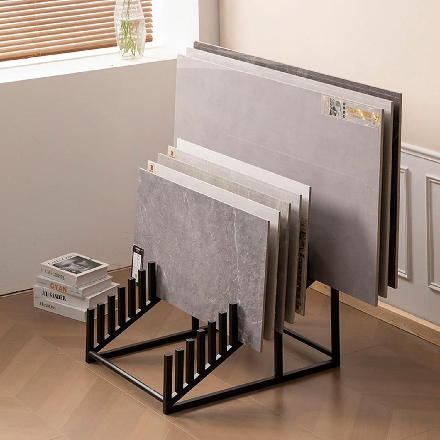 Metal marble Slab Display Rack, Floor Sample Holder for Retail, standing floor Floor Tile Display Stand, Building Material Shelf,sample organizer holder for Exhibition Hall(67*52*49.5cm)