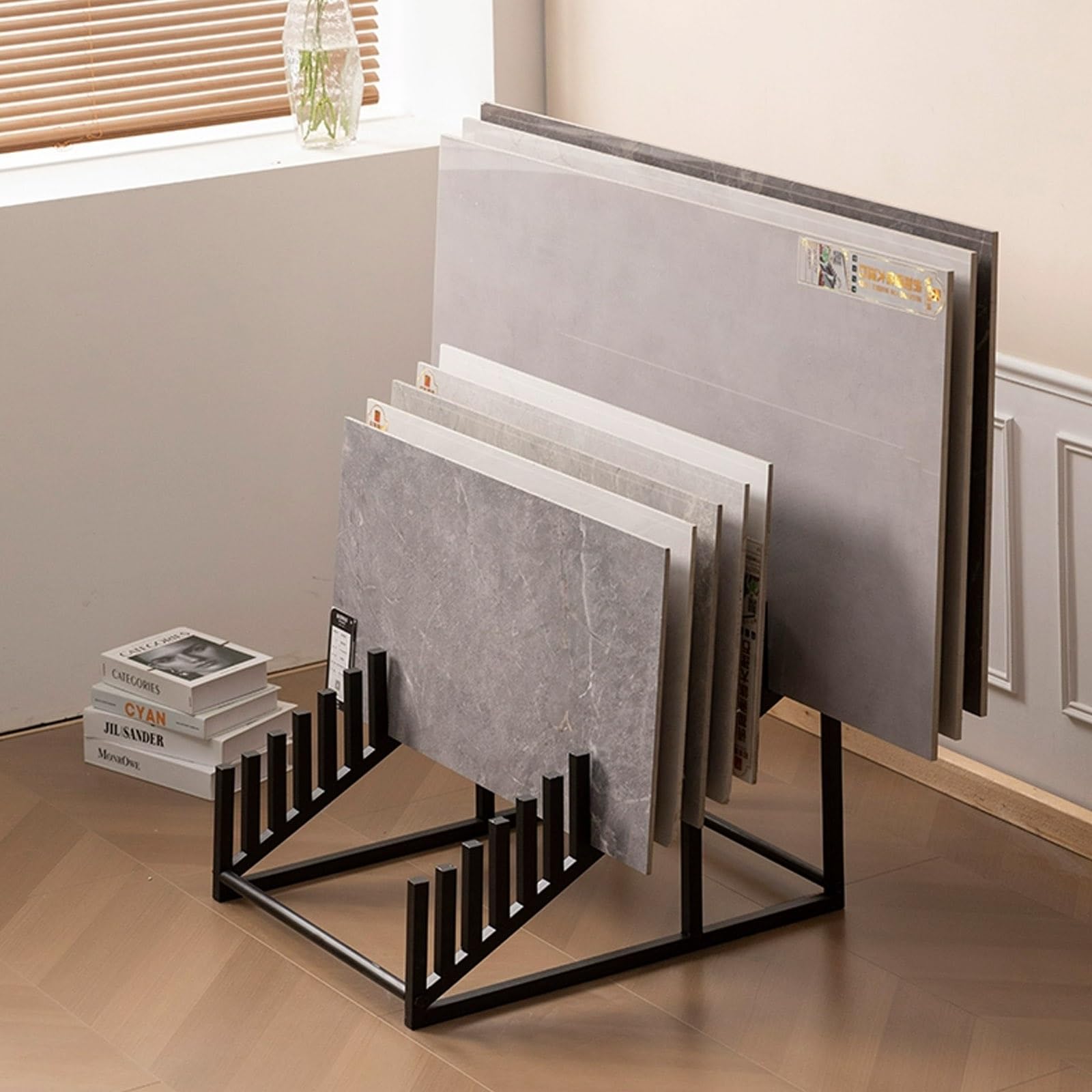 Jkjzsalj Black Metal Marble Slab Display Rack For Retail - Floor Tile Sample Holder & Stand For Exhibition Hall Building Materials Showcase,-67*52*49.5Cm