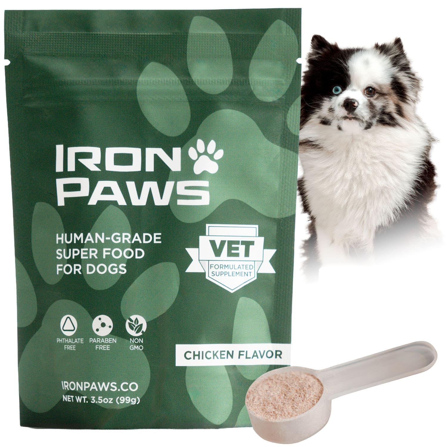 Iron Paws Human-Grade Superfood For Dogs, Premium Greens Powder Supplement For Dental Health, Longevity, Hip & Joint, Gut Health, Allergies, Immune