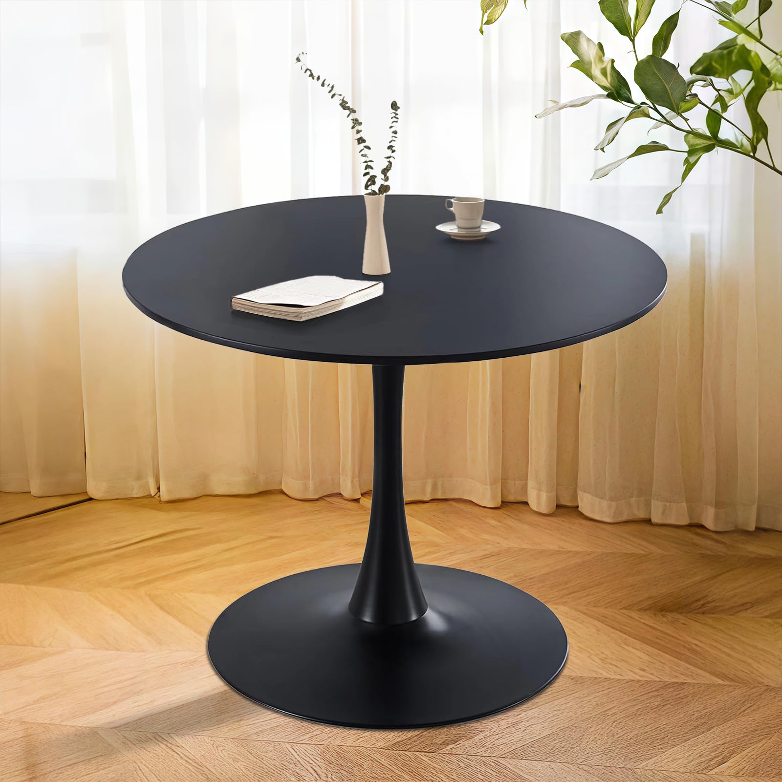 SoarFlash Black Round Dining Table, 31.5" Tulip Kitchen Dining Table 2-4 People, Mid-Century Leisure Coffee Office Living Room Table
