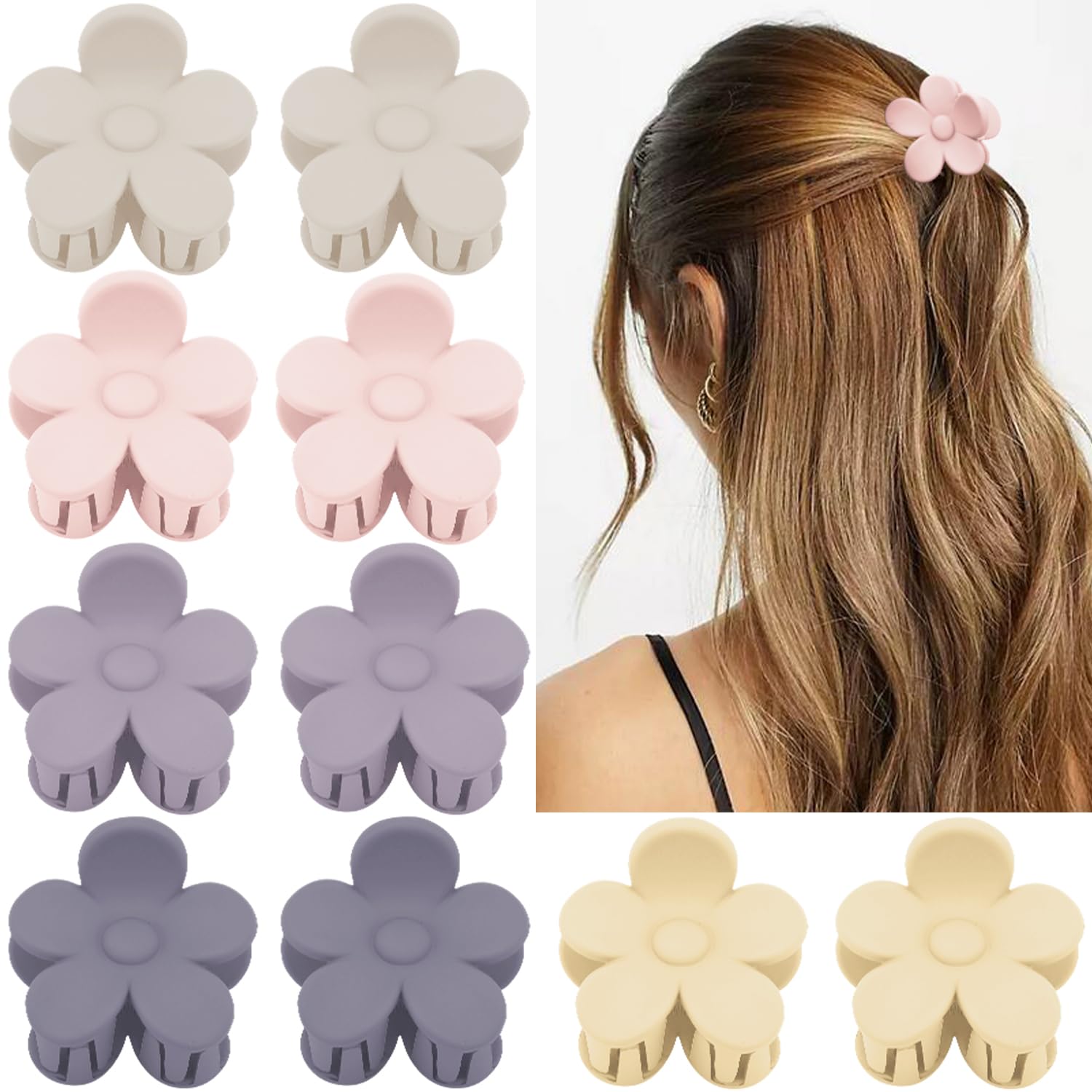 ATODEN Small Flower Hair Accessories - Matte Tiny 1.6" Claw Clips for Fine Hair, 10 Pcs Jaw Clips for Women and Girls Gifts