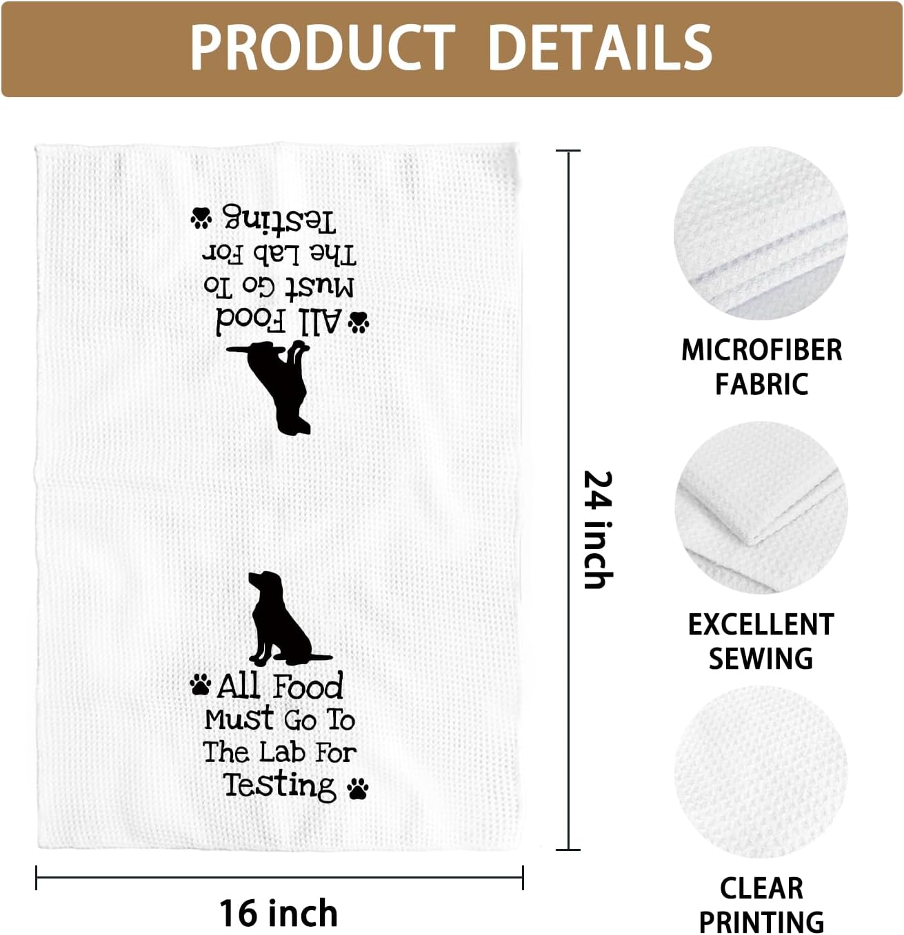 Funny Gifts Black Lab Dog Kitchen Towels, Black Labrador Retriever Gifts Dish Tea Towels for Kitchen, Funny All Food Must Go to Lab for Testing Decorative Hand Towels, 16x24 Inch - Image 7