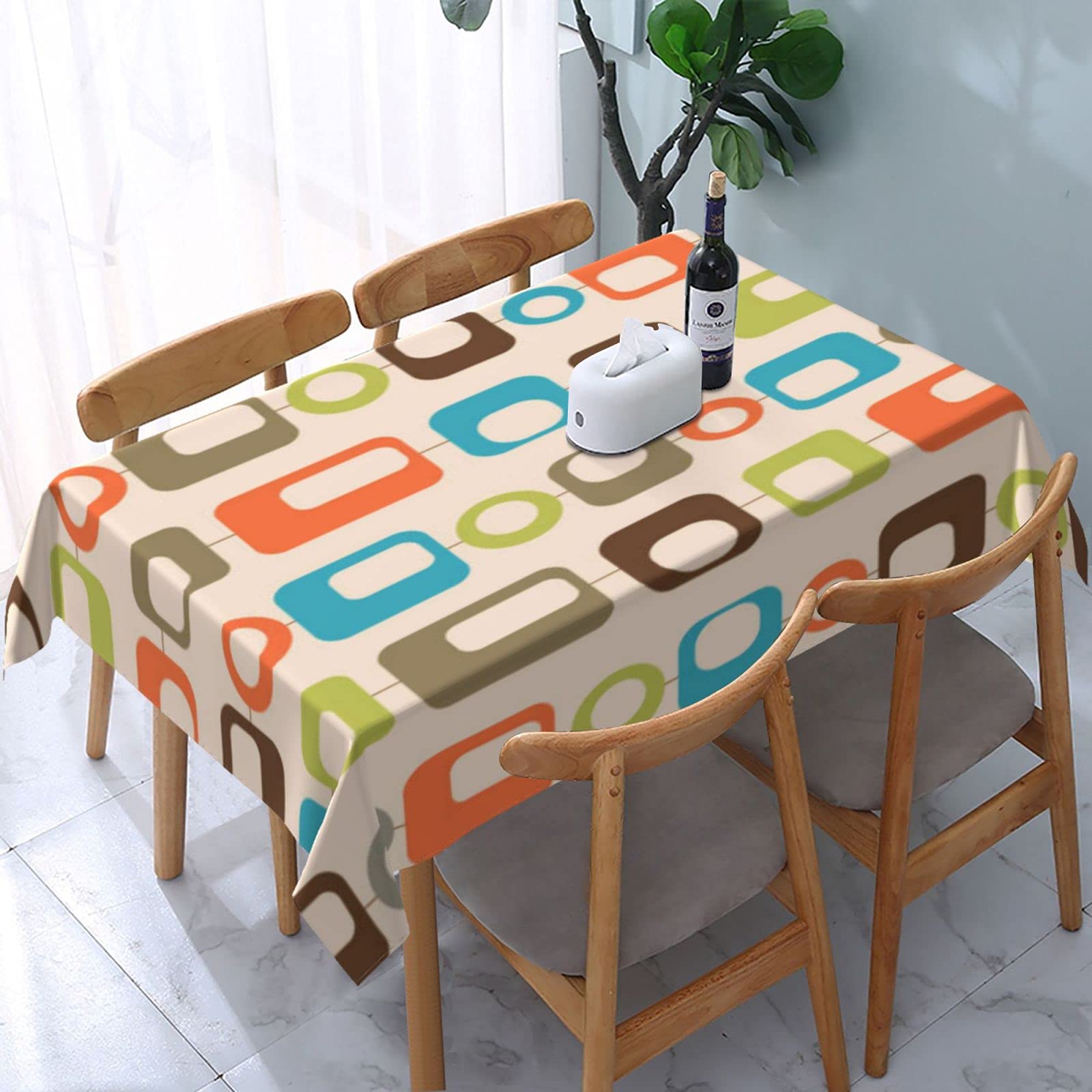 HLBSDM Mid Century Modern Atomic Turquoise Mat Rectangle Tablecloth, Suitable for Wedding, Party and Restaurant Festival Gathering Event Polyester Fabric Decorative Tablecloth(54x72in)