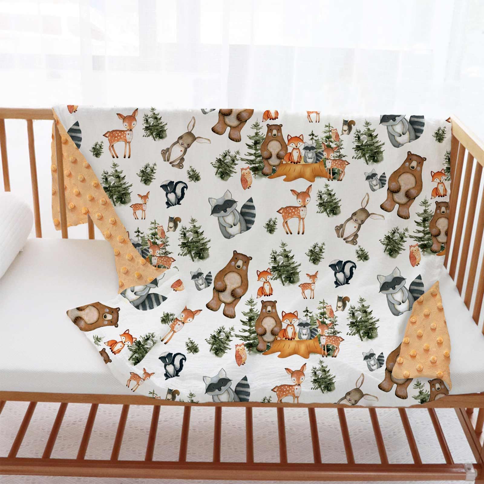 Woodland - Mantas de bebé unisex para niños y niñas, mantas suaves de minky con respaldo de puntos de doble capa, regalos para cuna, cochecito, ducha, mantas de recepción de animales del bosque, 30 x