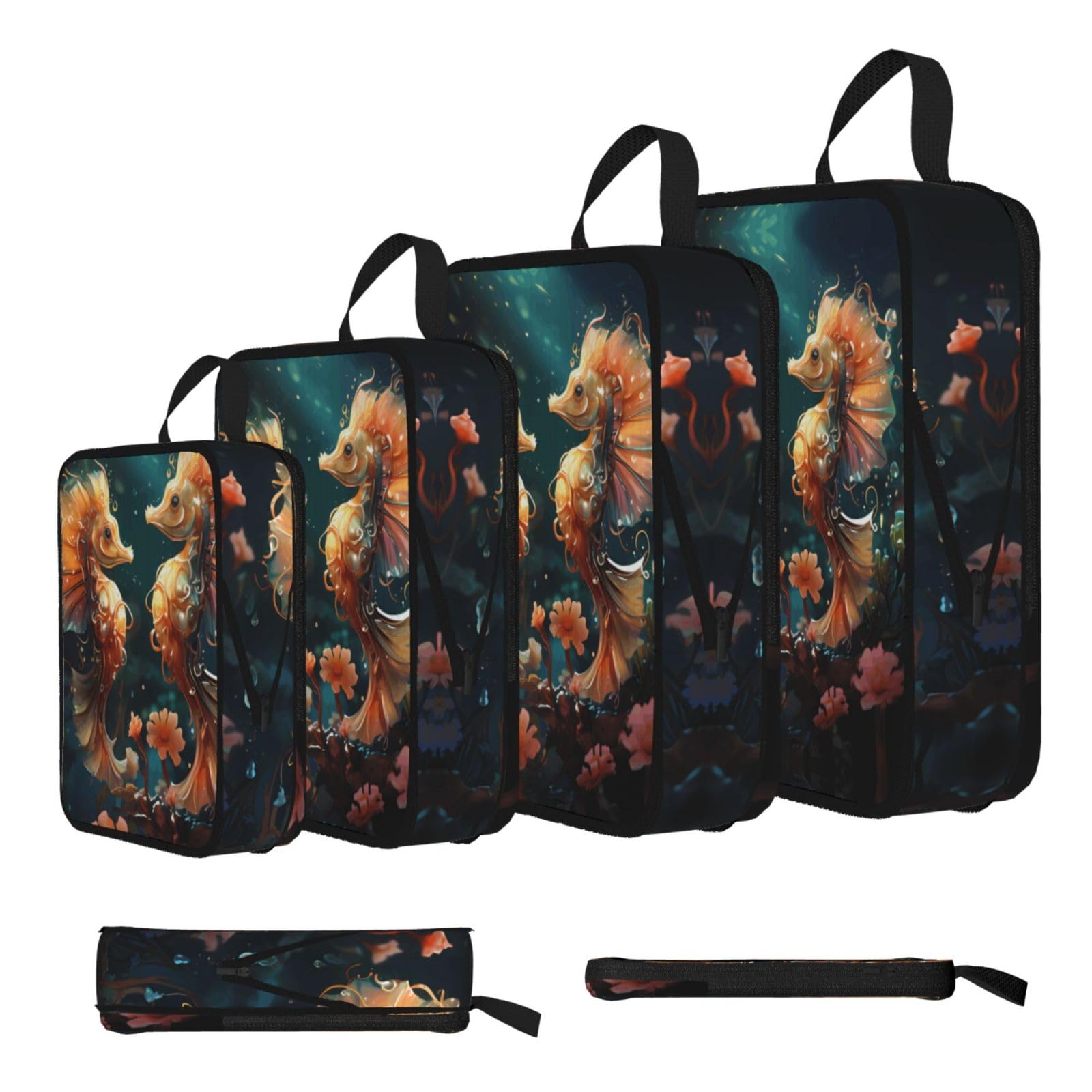Beautiful Seahorse Couple Compression Packing Cubes 4 Piece Set