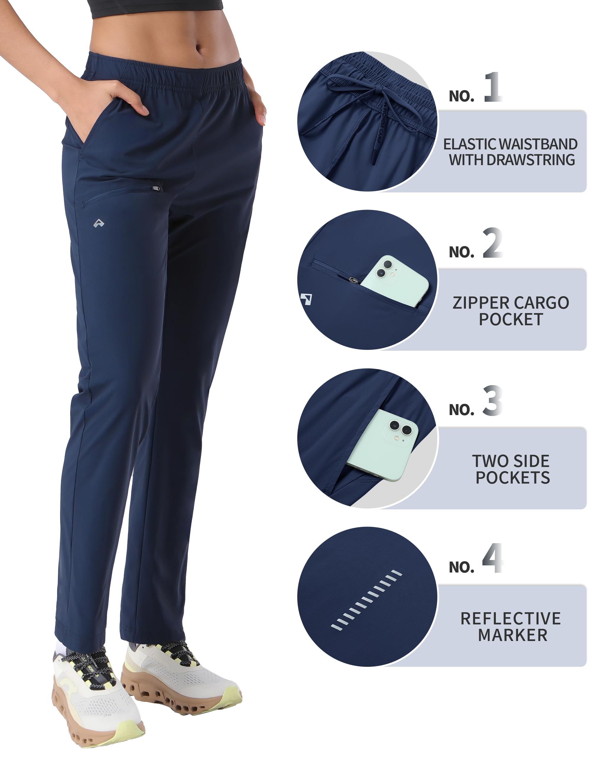 Pioneer Camp Pantaloni da jogging da donna, leggeri, per il tempo libero, traspiranti, ad asciugatura rapida, UPF50+ con 3 tasche