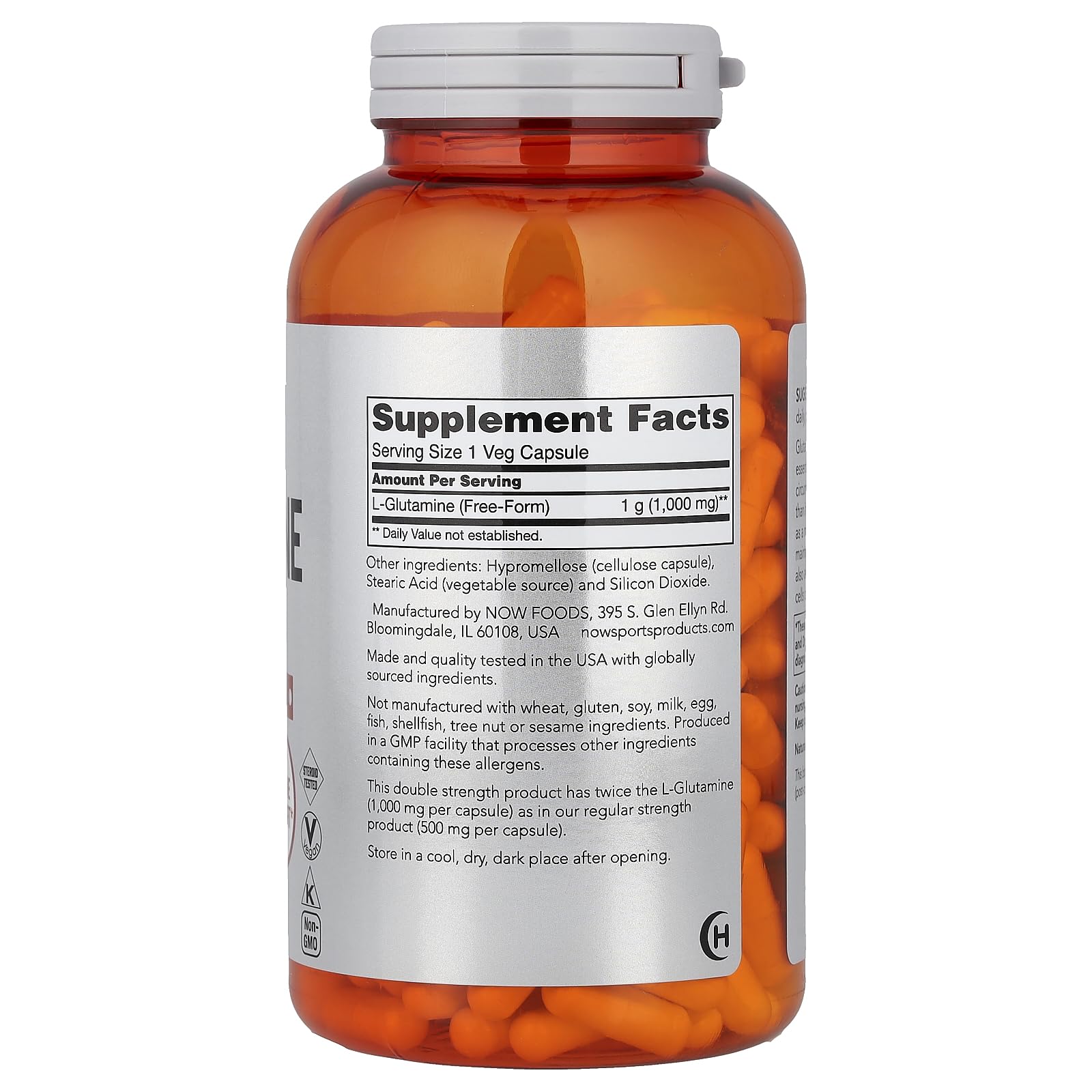 Now Foods L-Glutamine 1000 mg - 240 Capsules — Amazon image 2