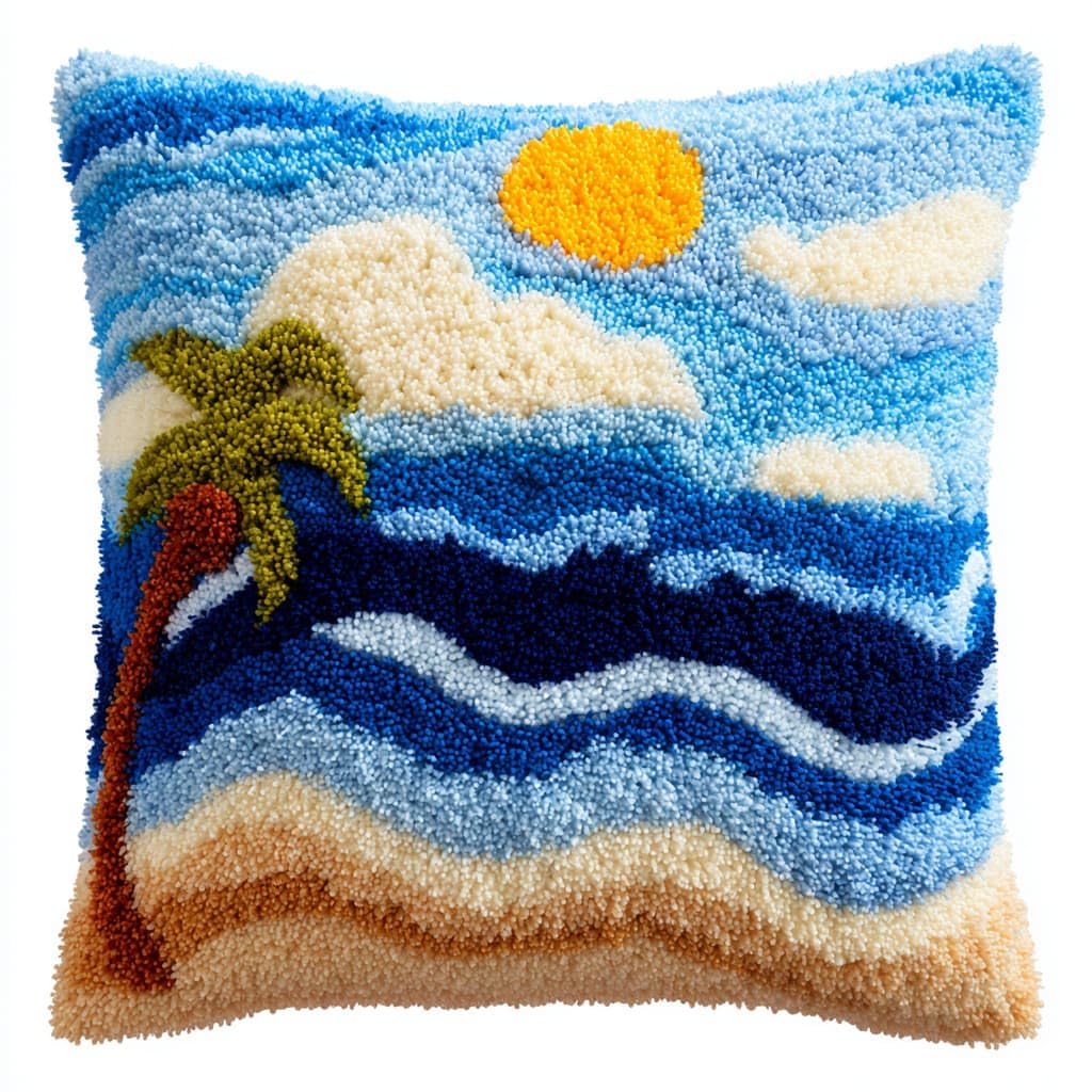 Henypt Latch Hook Pillow Case Kits, Seaside Scenery