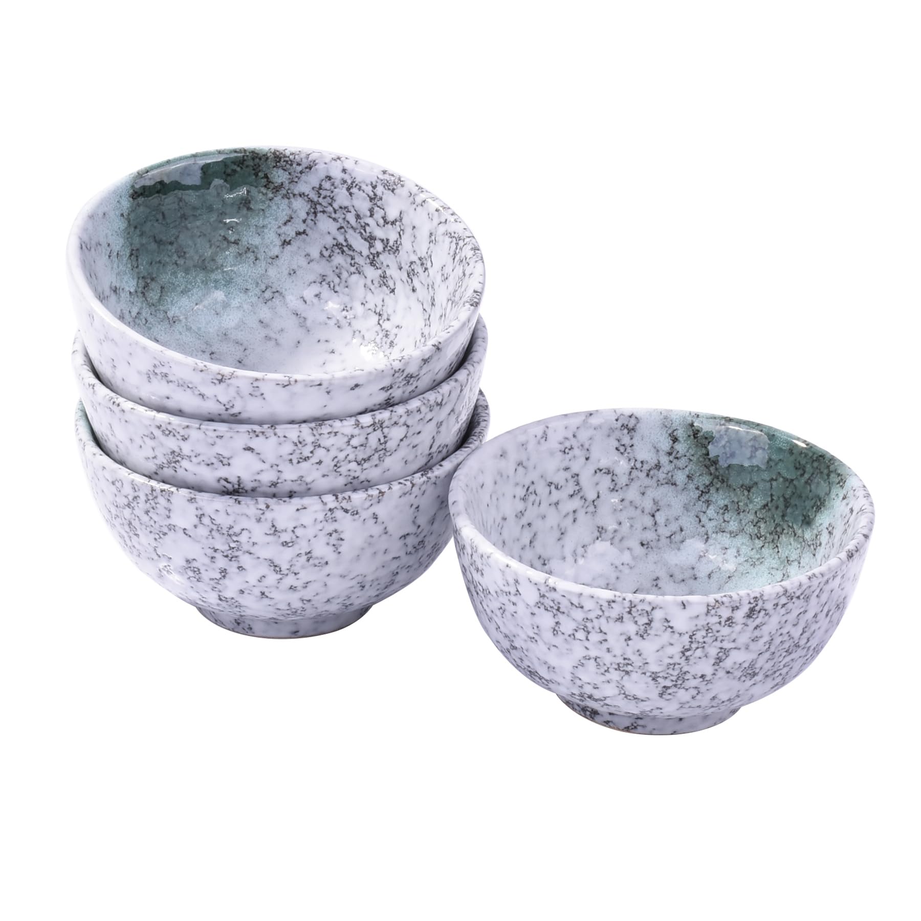 Japanese Rice Bowl Set of 4 Porcelain Sushi Bowls for Soup Sauce Dessert Green Style