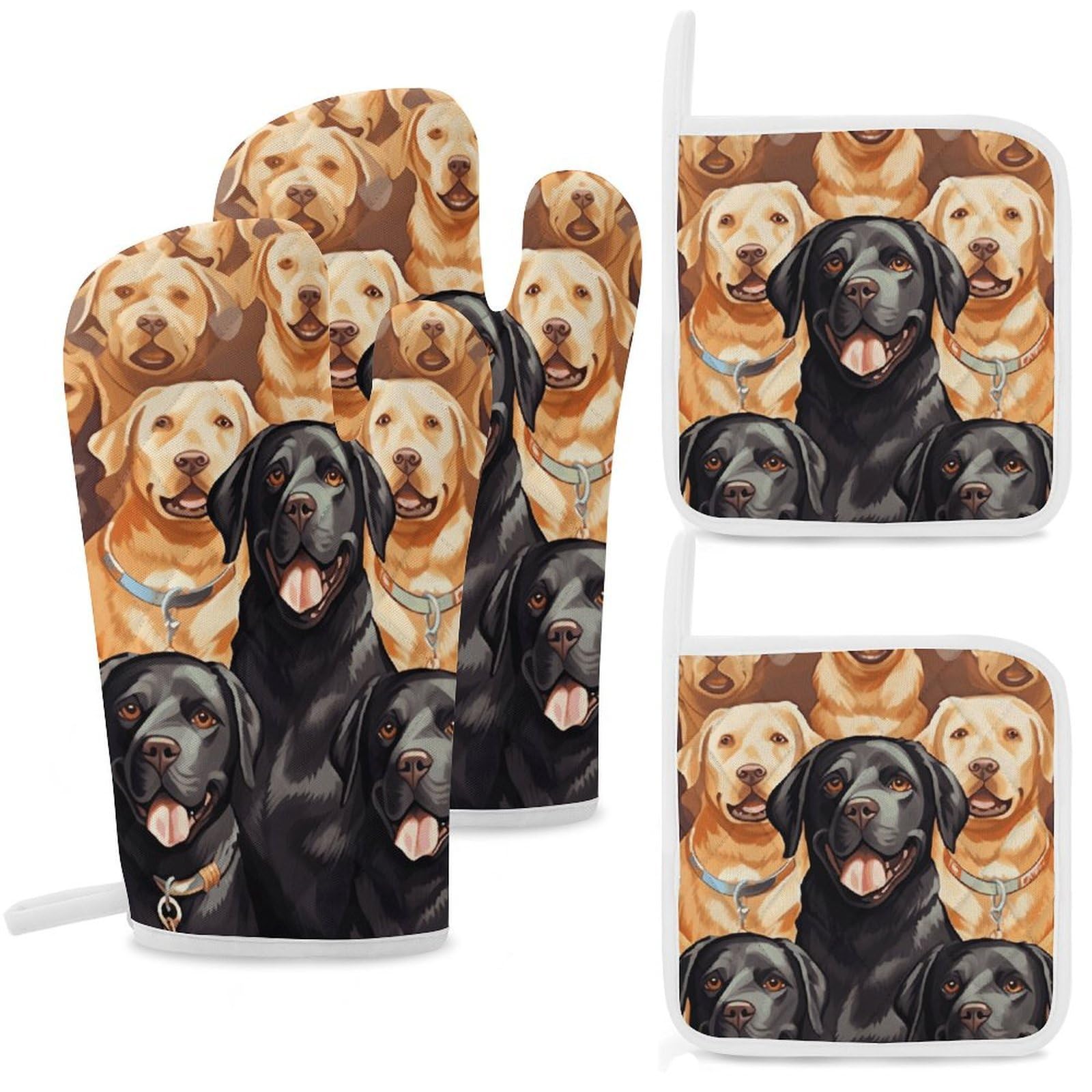 Labrador Retriever Dogs Oven Mitts and Pot Holders Sets Heat Resistant Oven Glove with Hanging Loop for Baking Cooking BBQ Thicken Potholders for Kitchen