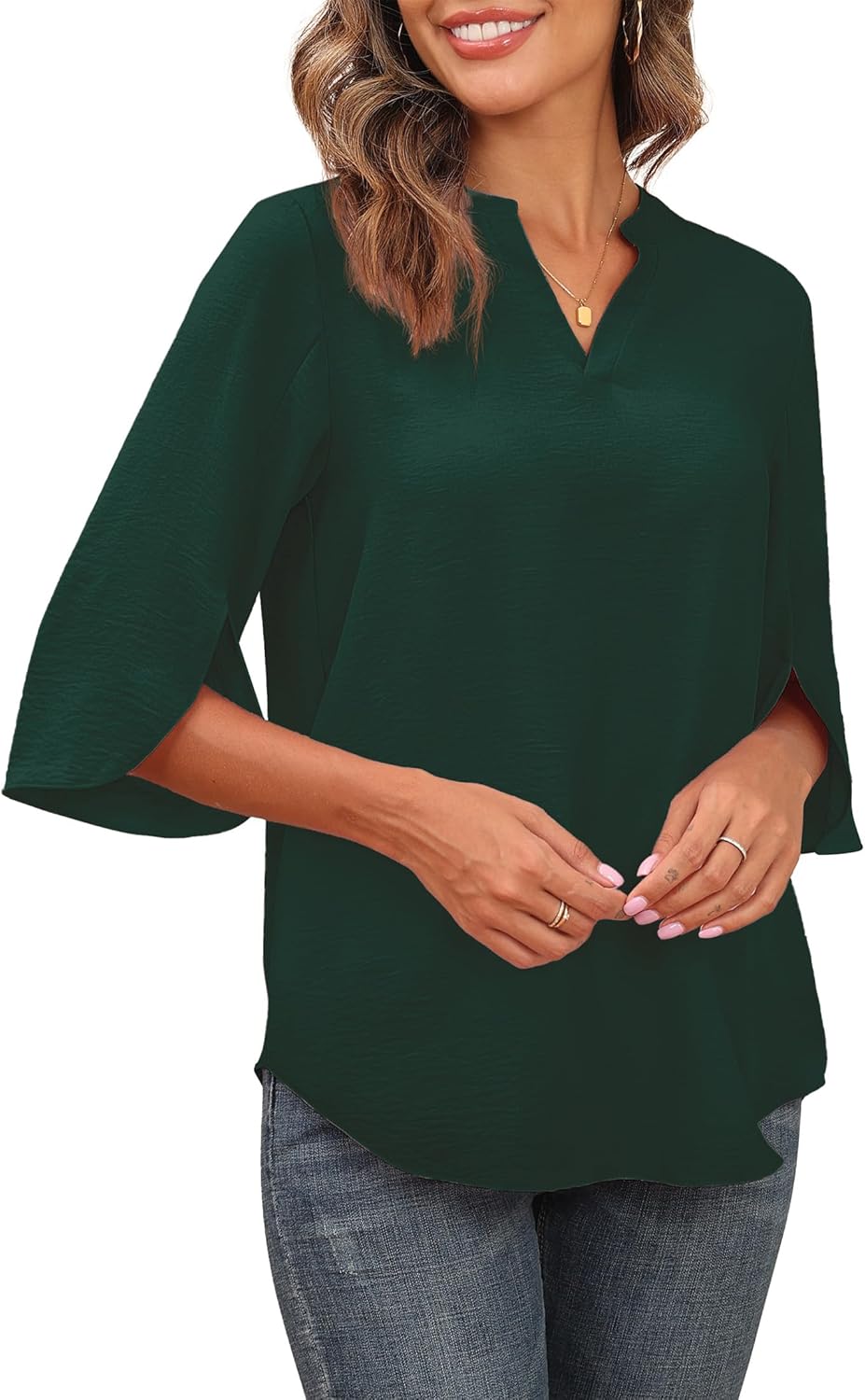 Askyes Women's 2026 Summer Chiffon Blouses Short Sleeve V Neck Tshirts Loose Casual Flowy Dressy Tops for Leggings Blouse - Image 4