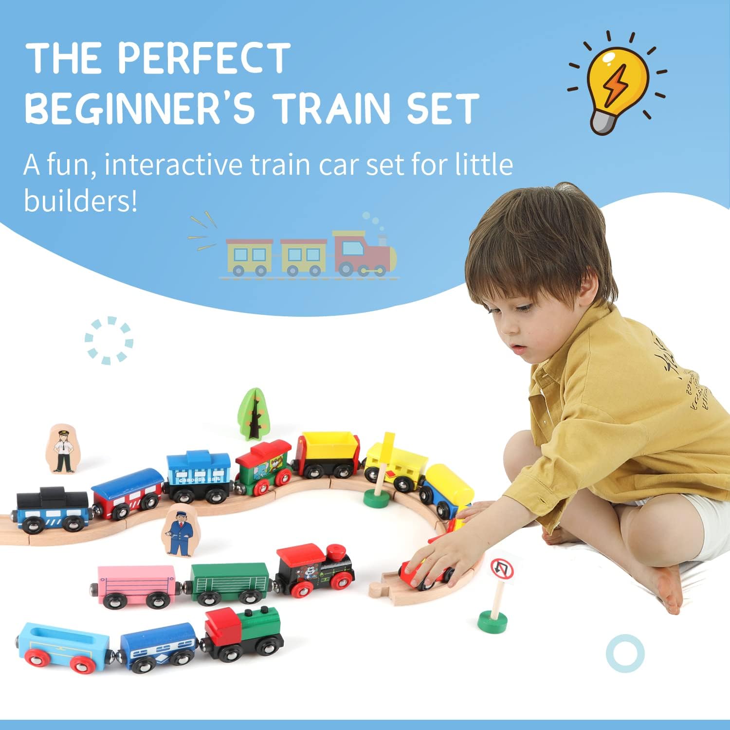 Joqutoys 31 PCS Wooden Train Cars - Magnetic Train Set Includes 15 Cars, 10 Bonus Connectors & Storage Bag, Wooden Train Set Toy Train for Kids Toddlers, Compatible with Major Brands Train Tracks Set - Image 6