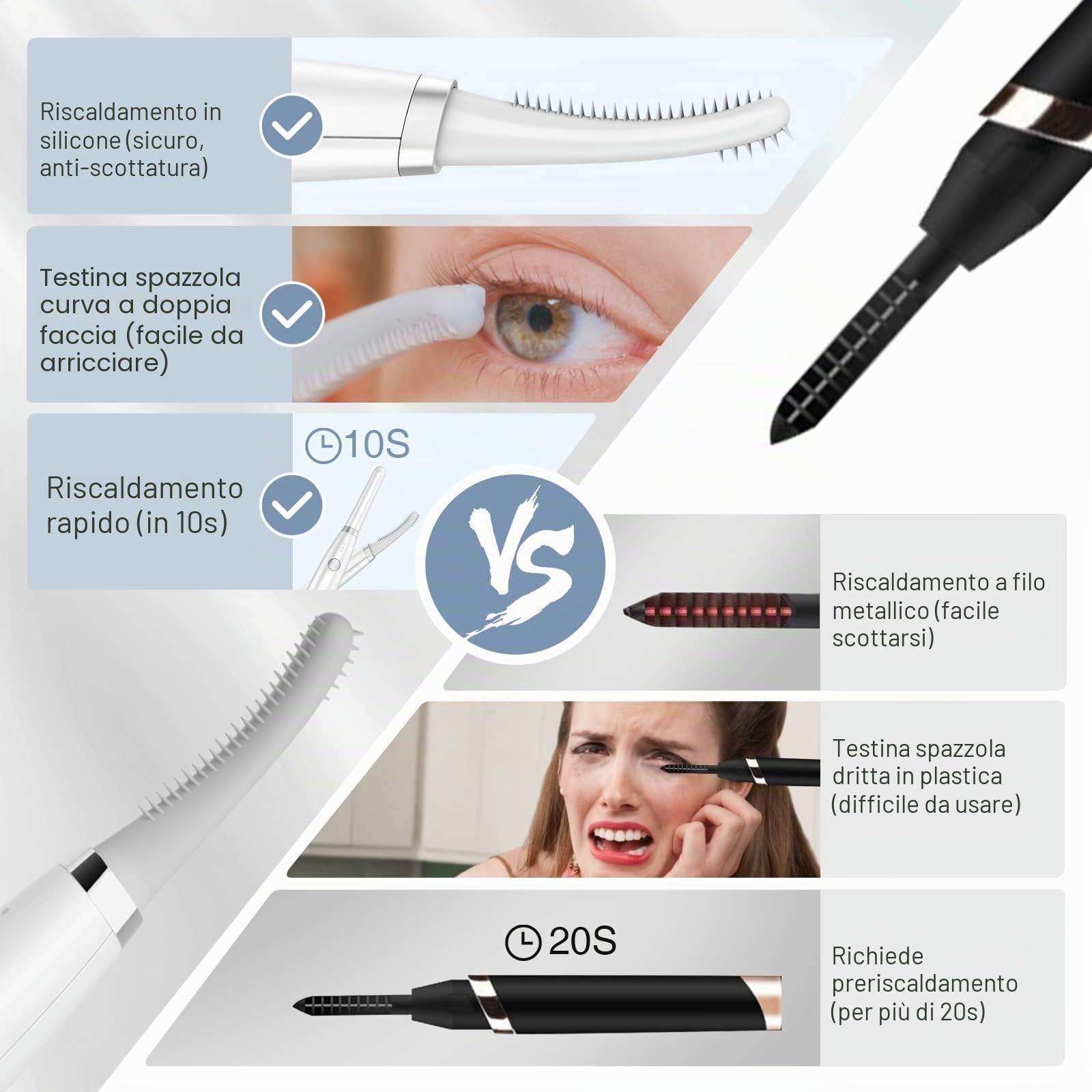 TOUCHBeauty - Piegaciglia riscaldato elettrico ricaricabile USB, 3 impostazioni temperatura, pettine silicone, arricciatura rapida, per ragazze e donne