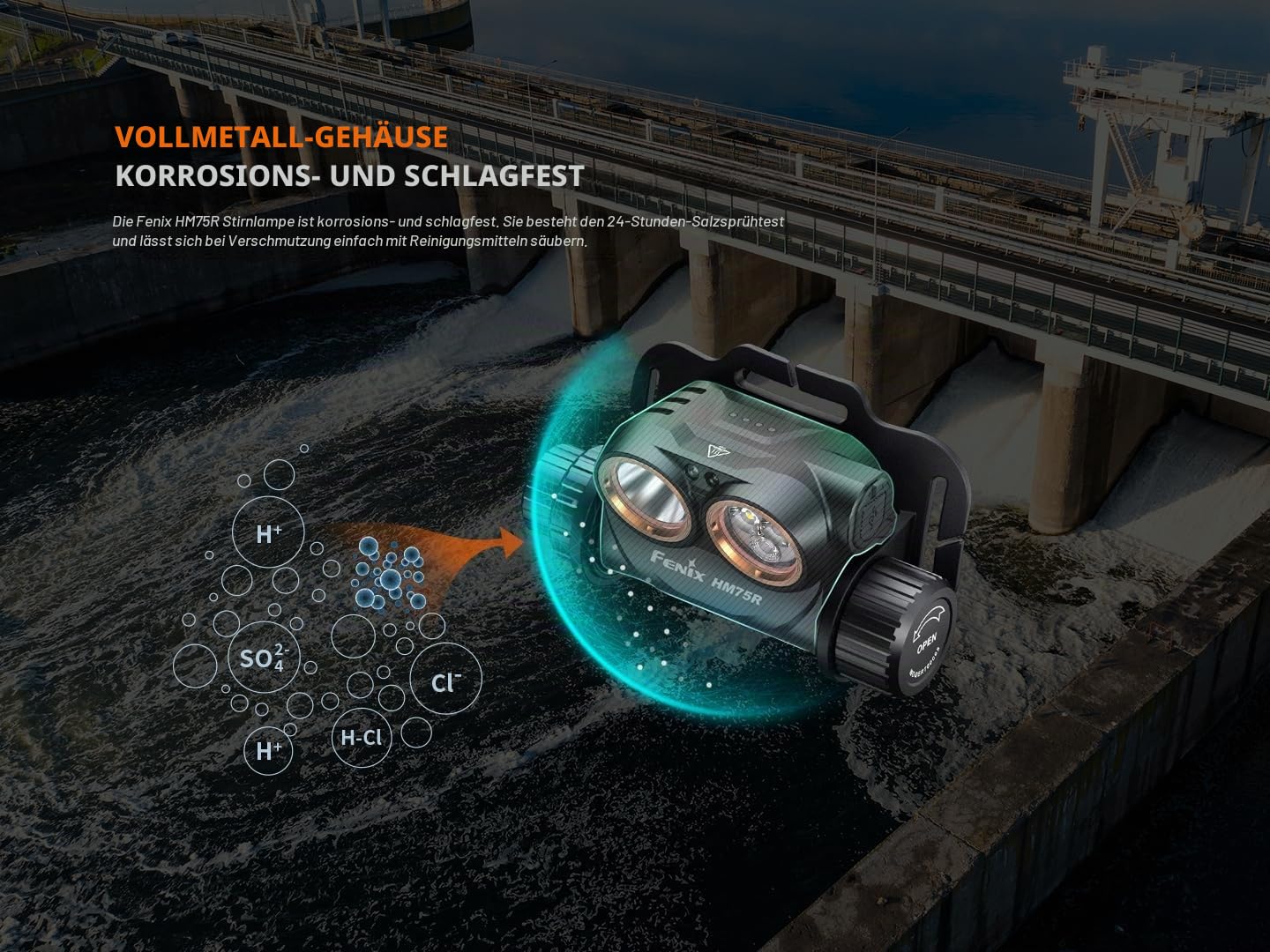 Fenix HM75R SE wiederaufladbare Arbeits-/Industrie- und Outdoor-Stirnlampe, 1600 Lumen, 223 m, max. 100 Stunden, kaltweißer Punkt, neutralweißes Flutlicht und rote Strahlen, IP68
