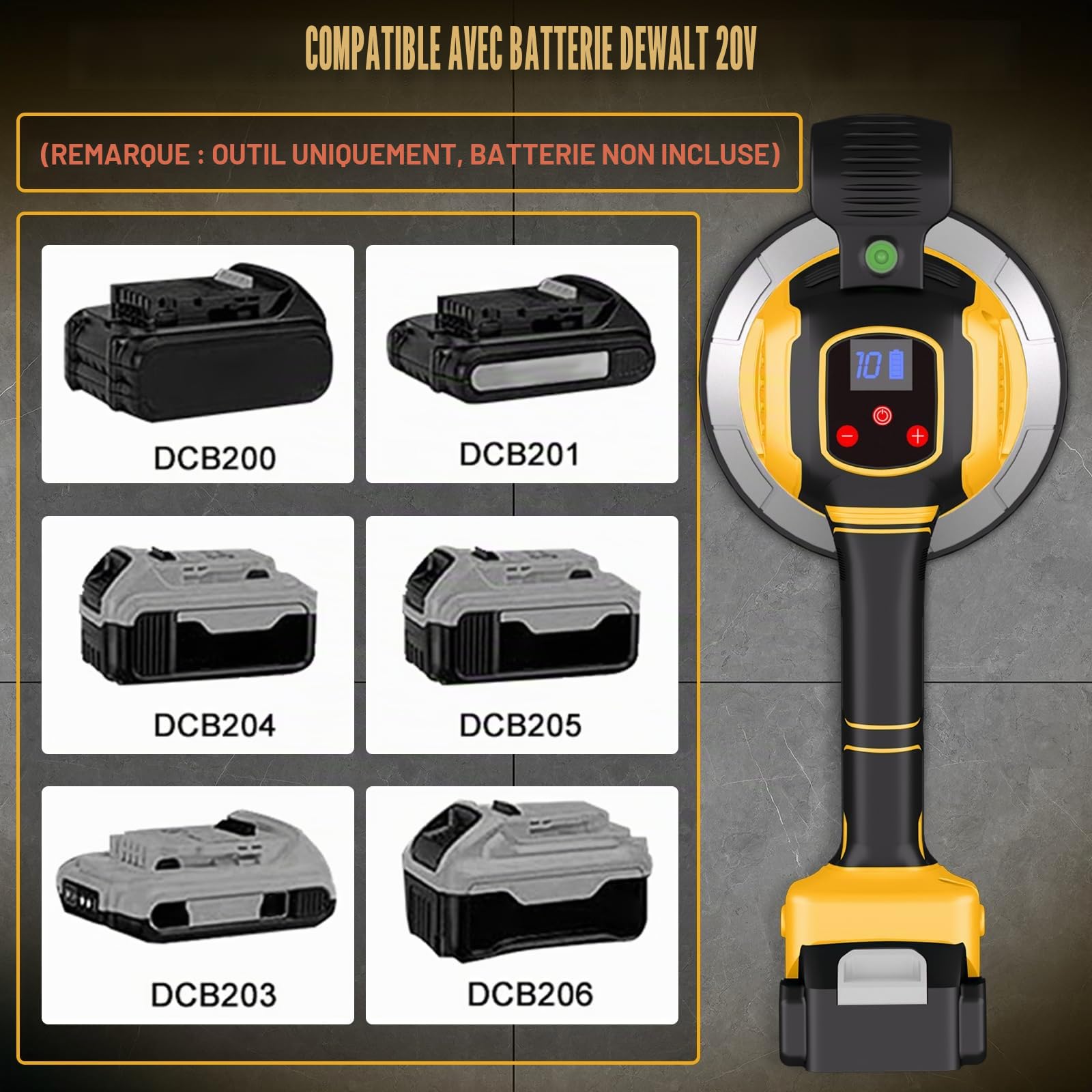 Machine à Carreler Électrique pour Dewalt 18V,20v, Vibreur de Carrelage Ventouse 148 x 148 mm 10 Vitesses Réglables Capacité de 160 kg de Carrelages & Carreaux Muraux (Sans Batterie)