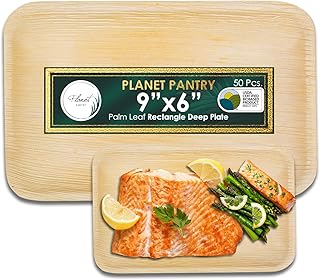 Disposable Palm Leaf 9"x6" Rectangle Deep Plates (50 pcs) | Compostable Wooden Bamboo Plates | for Party, Wedding, Mini Charcuterie Cheese Board | Alternative to Plastic & Paper Tableware