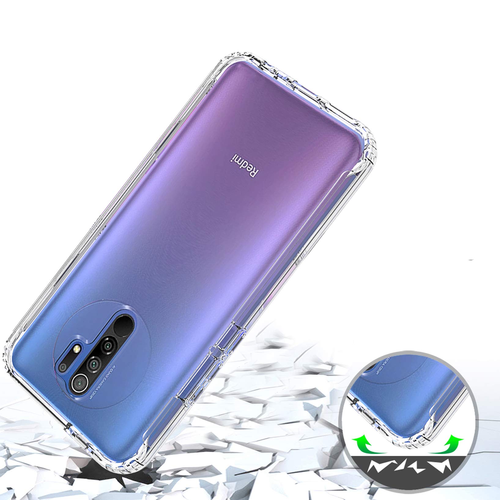 LXHGrwoH Cover 2-in-1 Per Xiaomi Redmi Note 9 | Custodia Ibrida Antiurto Con TPU Morbido Fronte E Back Rigida | Protezione 360° Trasparente