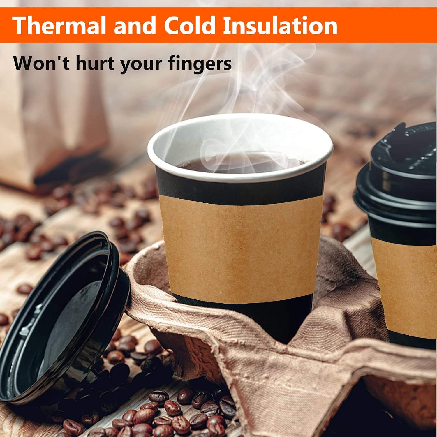 300 Packs Coffee Sleeves, Kraft Paper Cup Sleeve Disposable Coffee Cup Sleeves for Hot and Cold Drinks, Coffee Holder Sleeves for 10oz, 12oz, 16oz, 20oz Paper Coffee Cups (Cup Not Included)