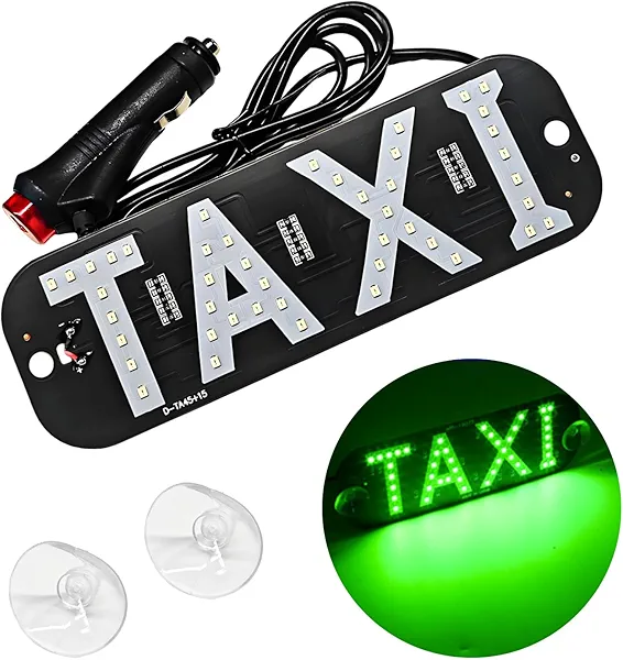 DXNQ Taxi LED Sign Decor, Bright Taxi Led Windscreen Cab Indicator Lamp Signal Light with DC12V Car Charger Inverter(Switch Cigarette Lighter), Taxi Light with Suction Cups (Green, Cigarette Lighter)