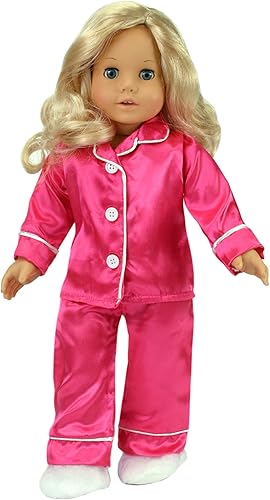 Sophia's Muñeca de 18" 3 piezas Pijama de satén rosa intenso y zapatillas blancas