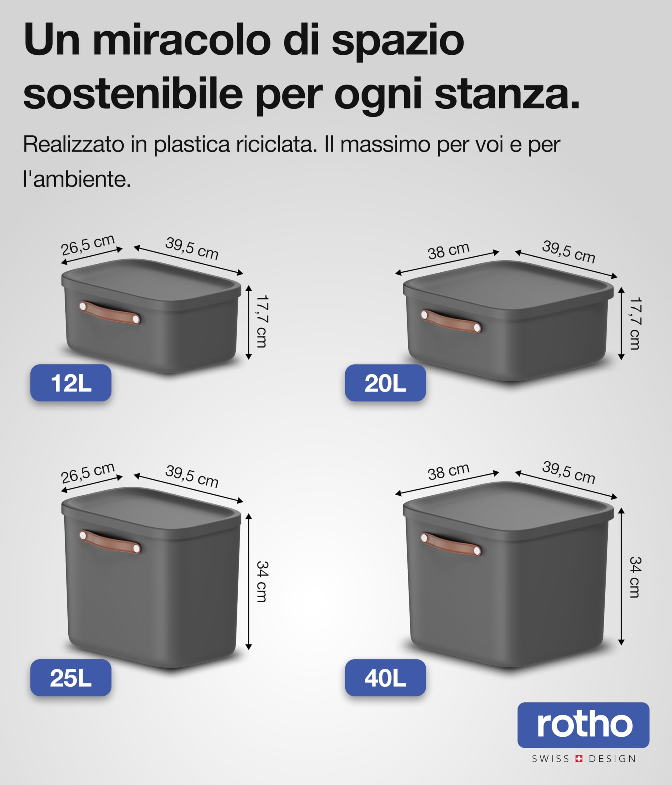 Rotho Maloja Scatola di stoccaggio 20 l, Plastica (PP riciclato), 20 (39.5 x 38.0 x 17.7 cm)