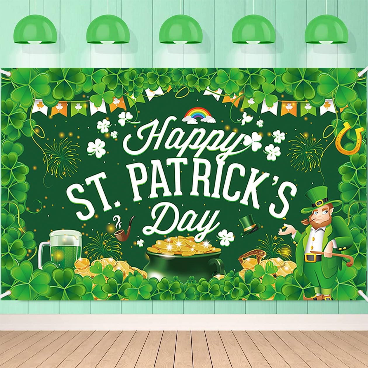 Happy St. Patrick's Day Backdrop, St. Patricks Day Decoration, Green Large Background Banner for St Patricks Day Accessories Irish National Day Theme Photo Backdrop Photography